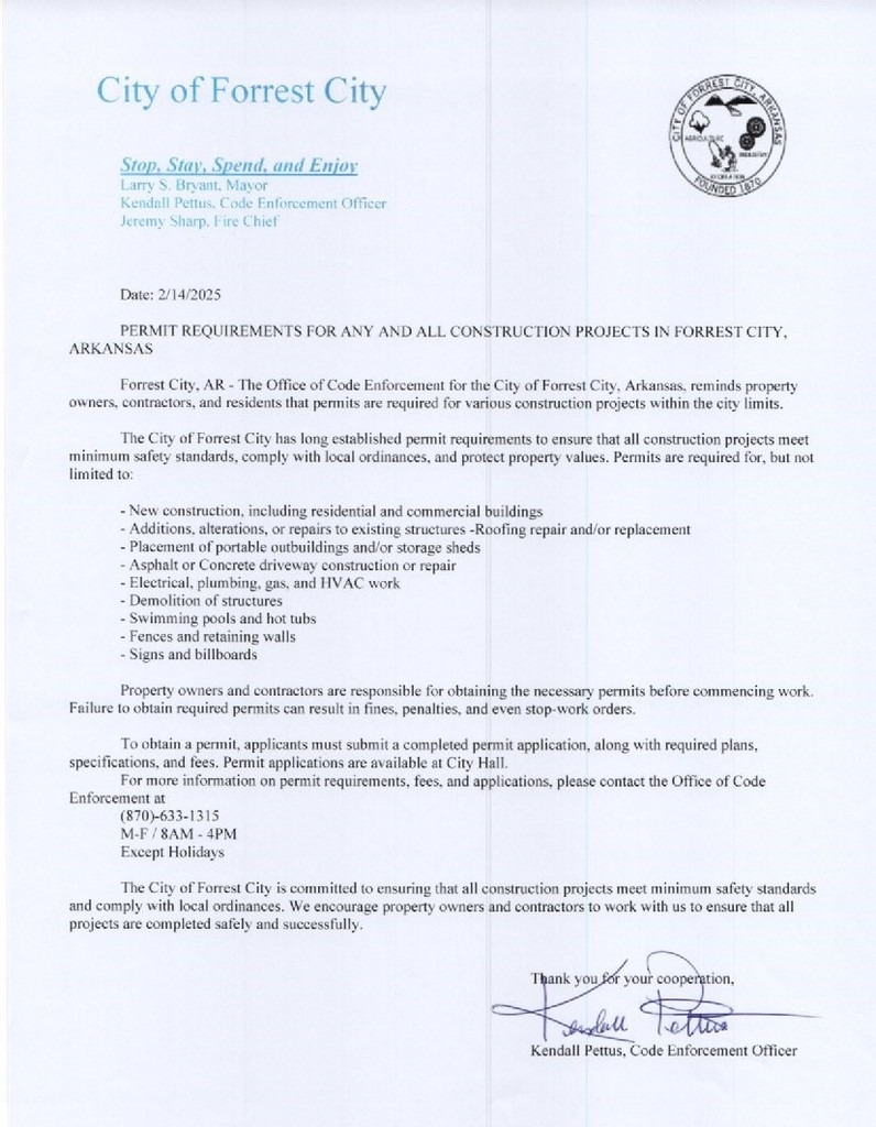The City - *****ATTENTION FORREST CITY RESIDENTS! ***** **Permit ...