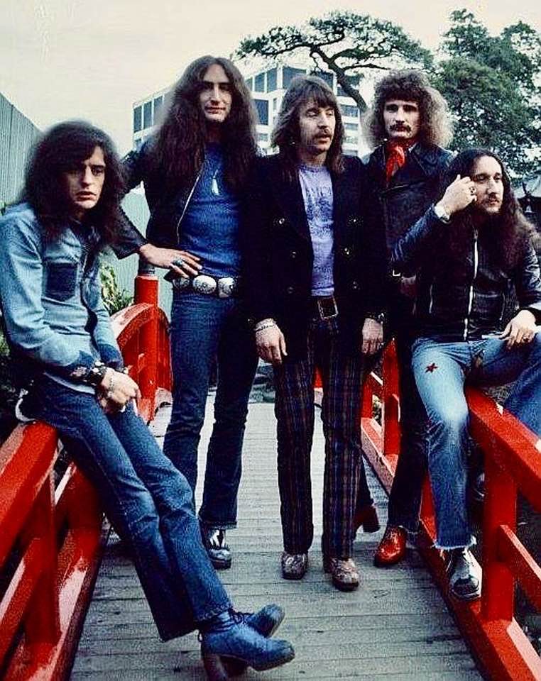 Uriah Heep in March 1973 at a hotel garden in Tokyo on their first