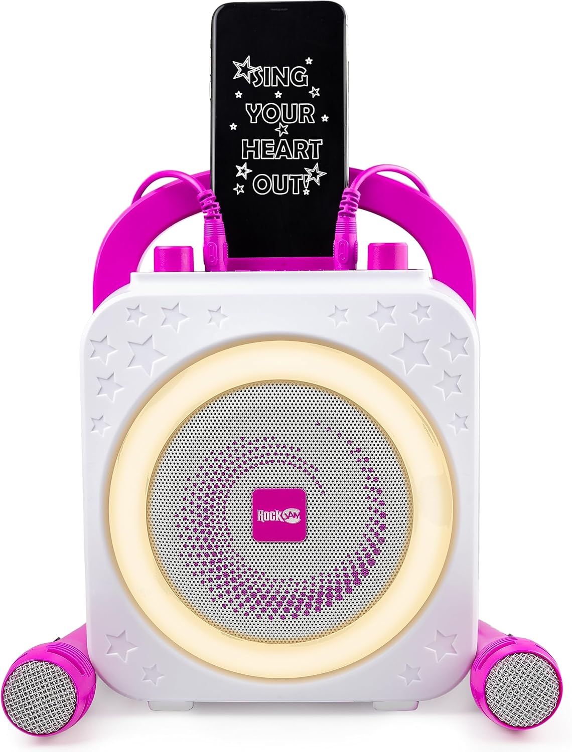 Gontence Machine à Karaoké Enfant Avec 2 Micros Sans Fil – Bluetooth, Effets Vocaux, LED – Cadeau Musical Pour Filles Et Garçons 3-12 Ans