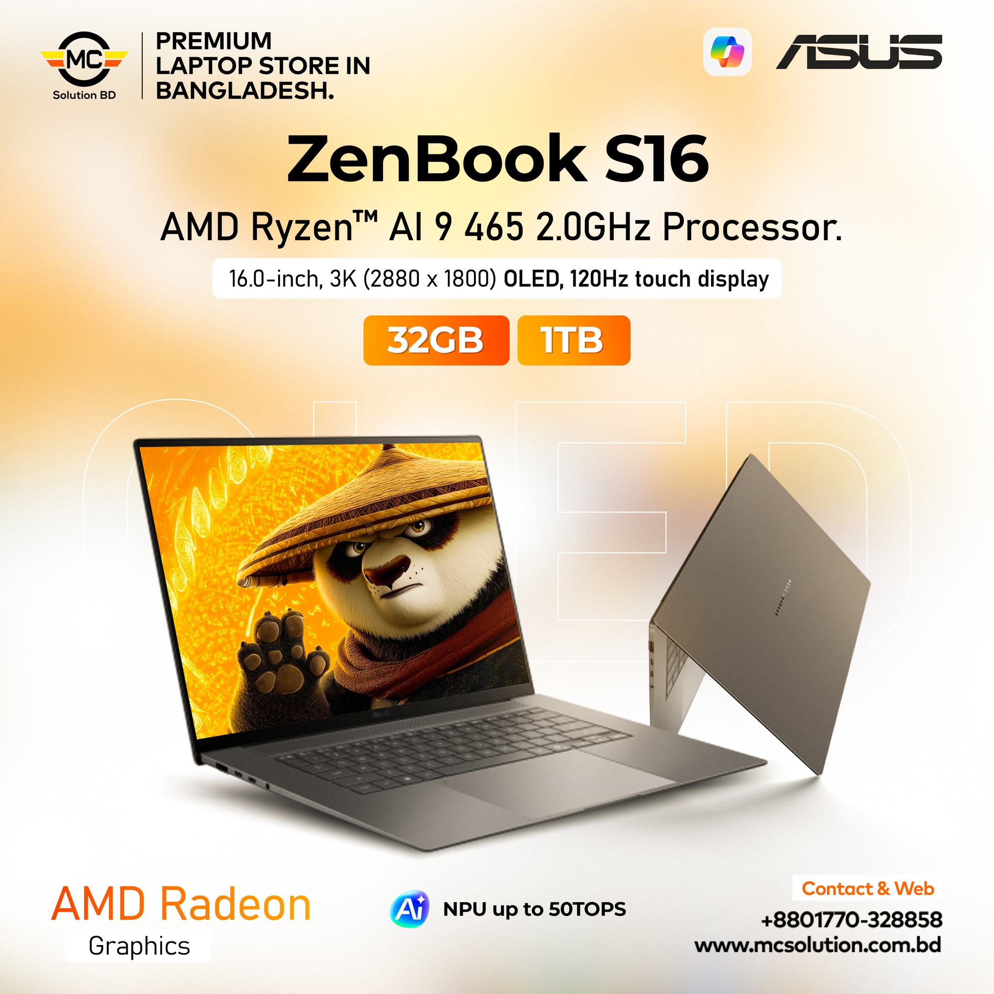 ASUS Zenbook S16 UM5606G | 16” 3K OLED 120Hz Touch | Ryzen AI 9 