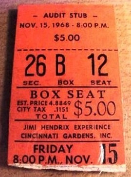 チケット Nov 15 1968 - **Jimi Hendrix Experience at The Cincinnati Gardens!**