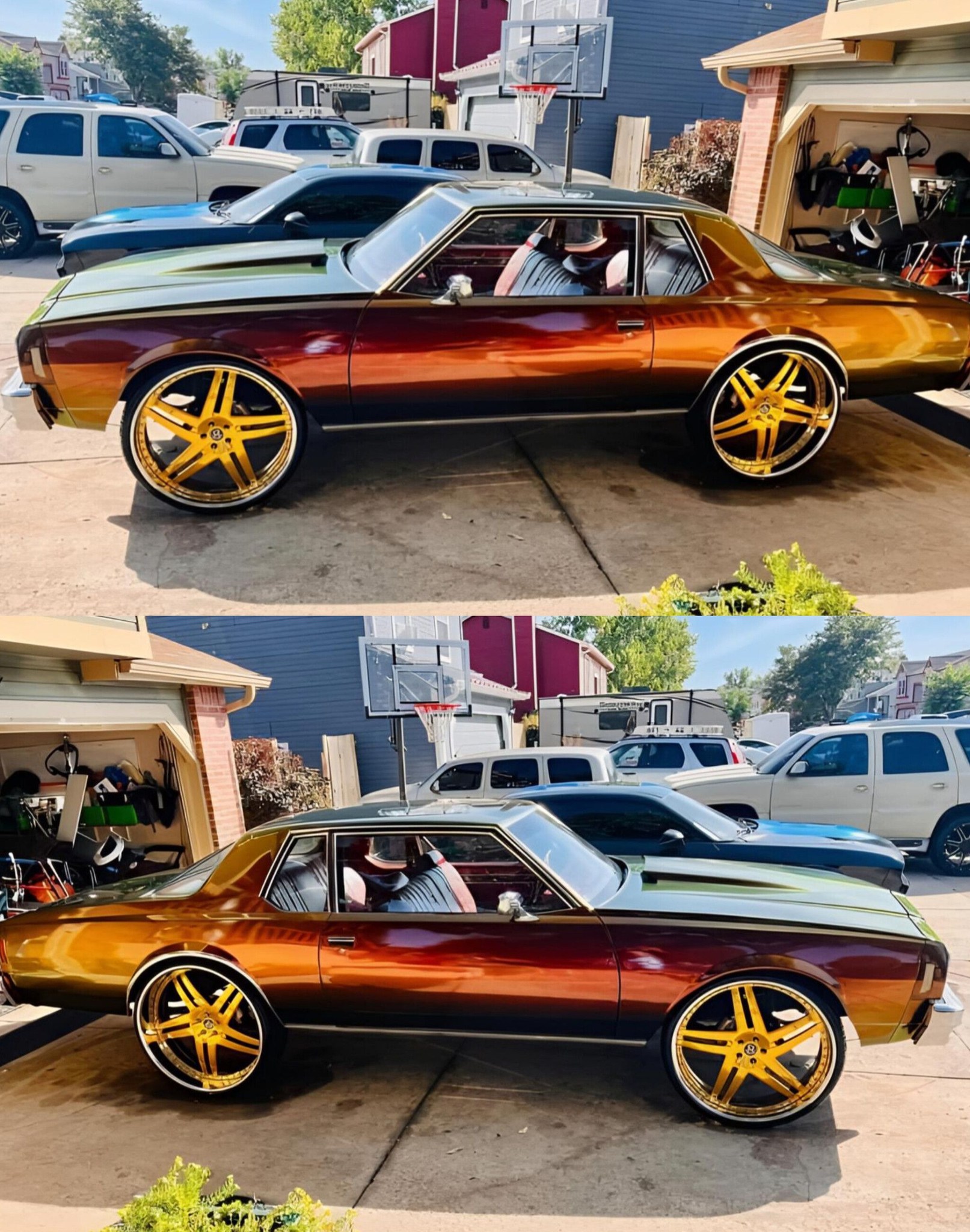 2 door slime green box chevy on 26 inch chrome spokes