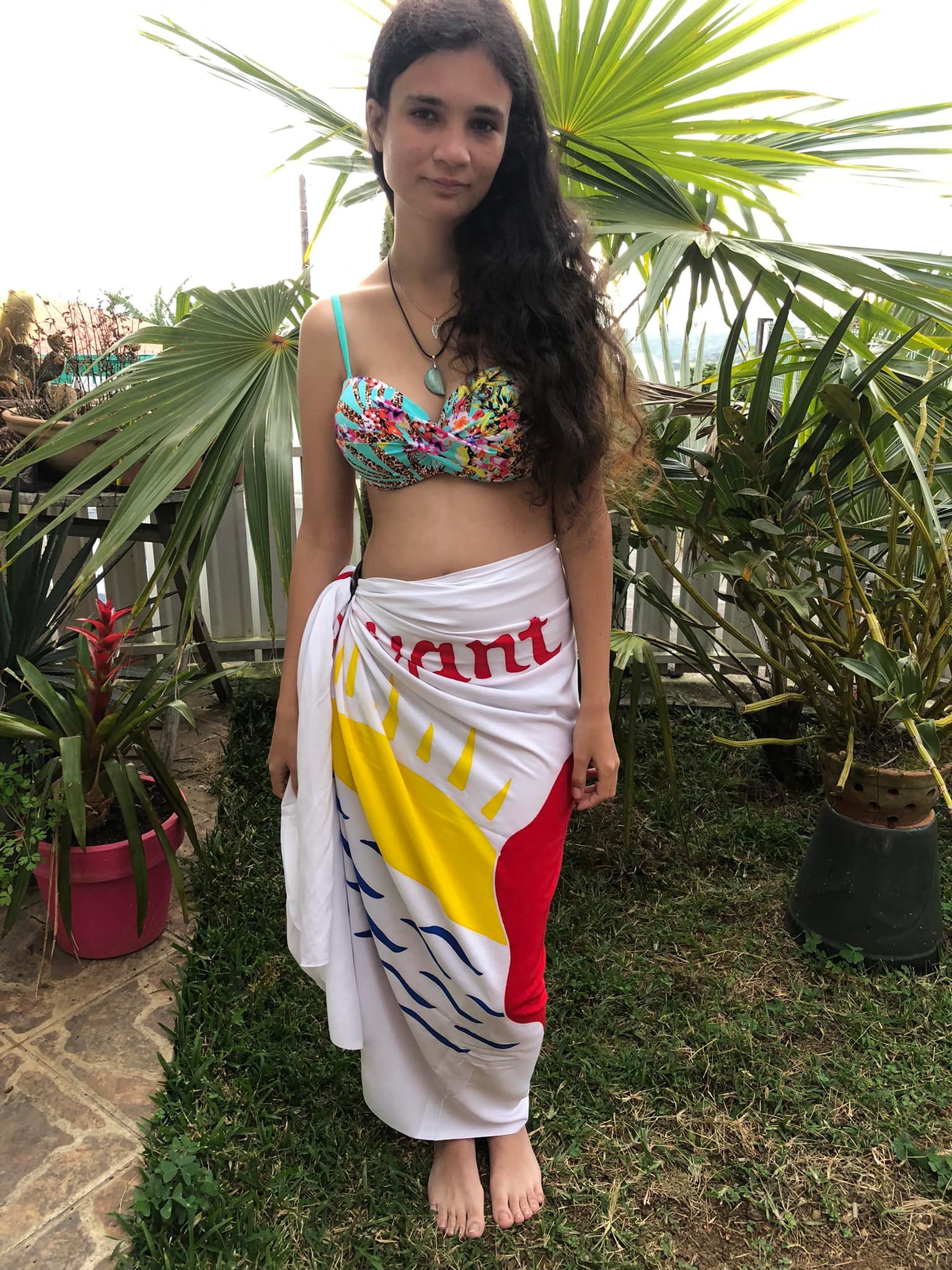 Bikini trois pièces marron bas taille standard avec paréo-Cupshe ance