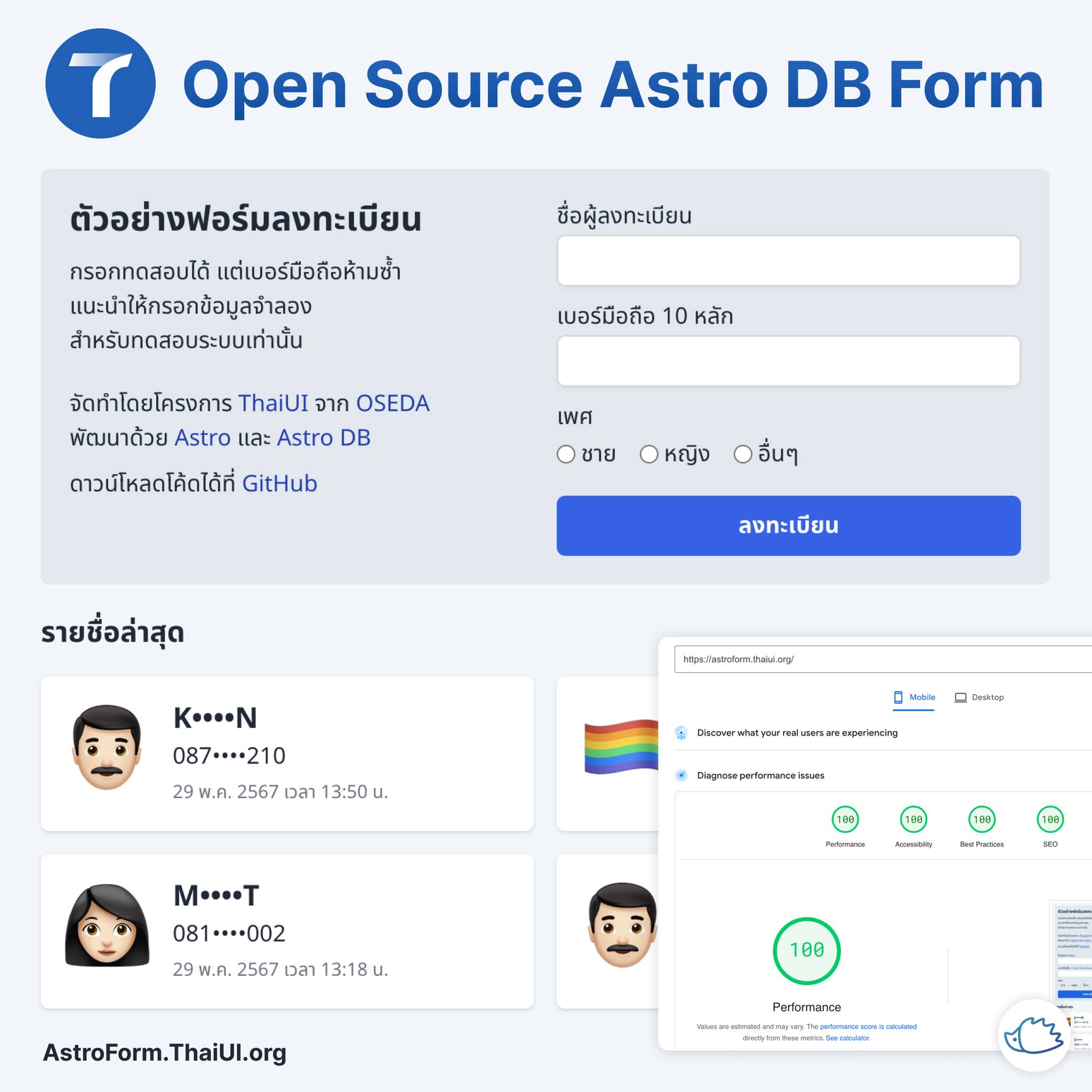 Menn - Open Source Astro DB Form - ฟอร์มลงทะเบียน... | Facebook