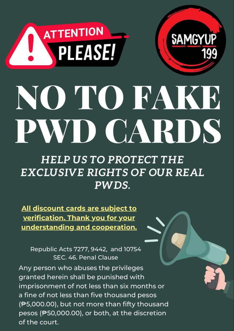 Samgyup199 - Fake PWD Cards Are Crippling the Restaurant... | Facebook