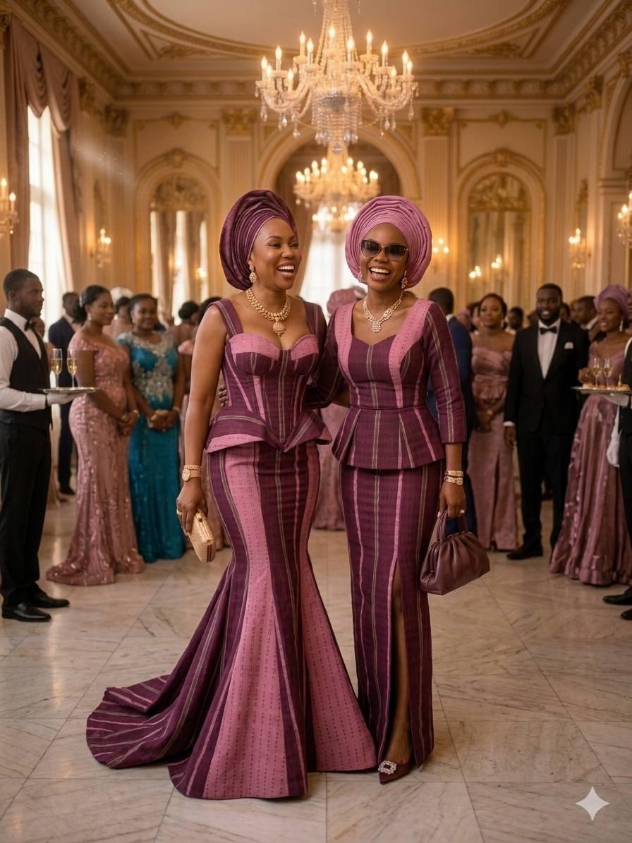 aso ebi bridesmaid dresses Asoebi styles in soft pink and deep wine for elegant wedding guest looks asoebi styles for bridesmaid Blue Cowl Neck Ruched sty_fit flare because this stunning lace Color:Orange with Gold Embroidery