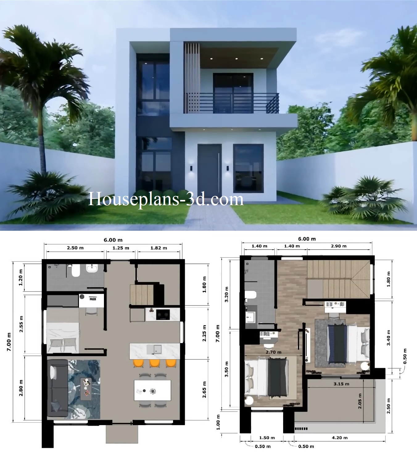 HousePlans 3D - Small House Design 6x7 M 3 Bedrooms | Facebook