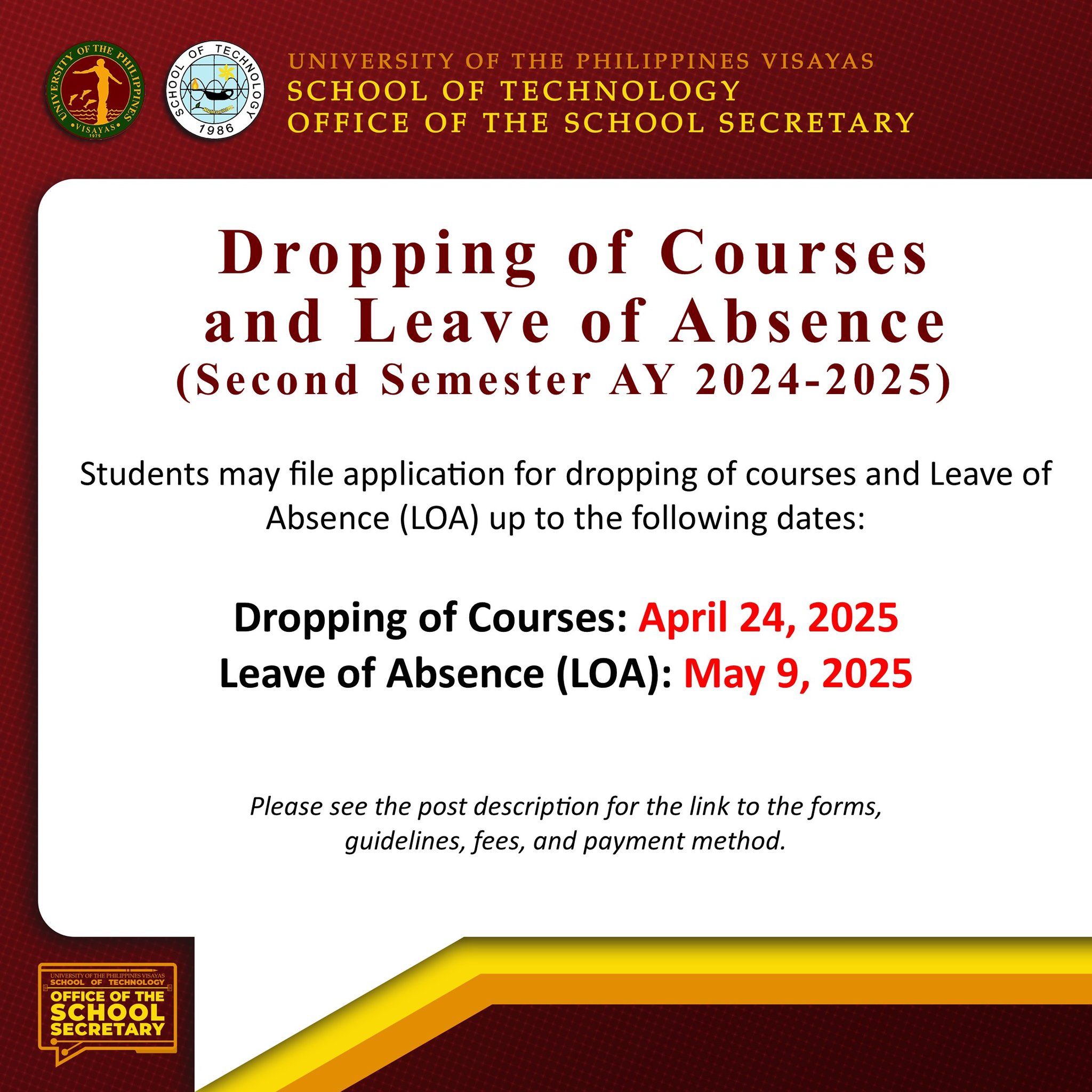 UPV - ANNOUNCEMENT: Dropping of courses and Leave of Absence (Second ...