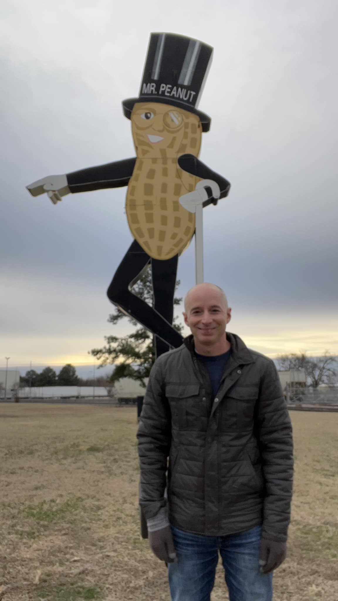 The world's largest Mister Peanut statue, 30 feet tall, stands in