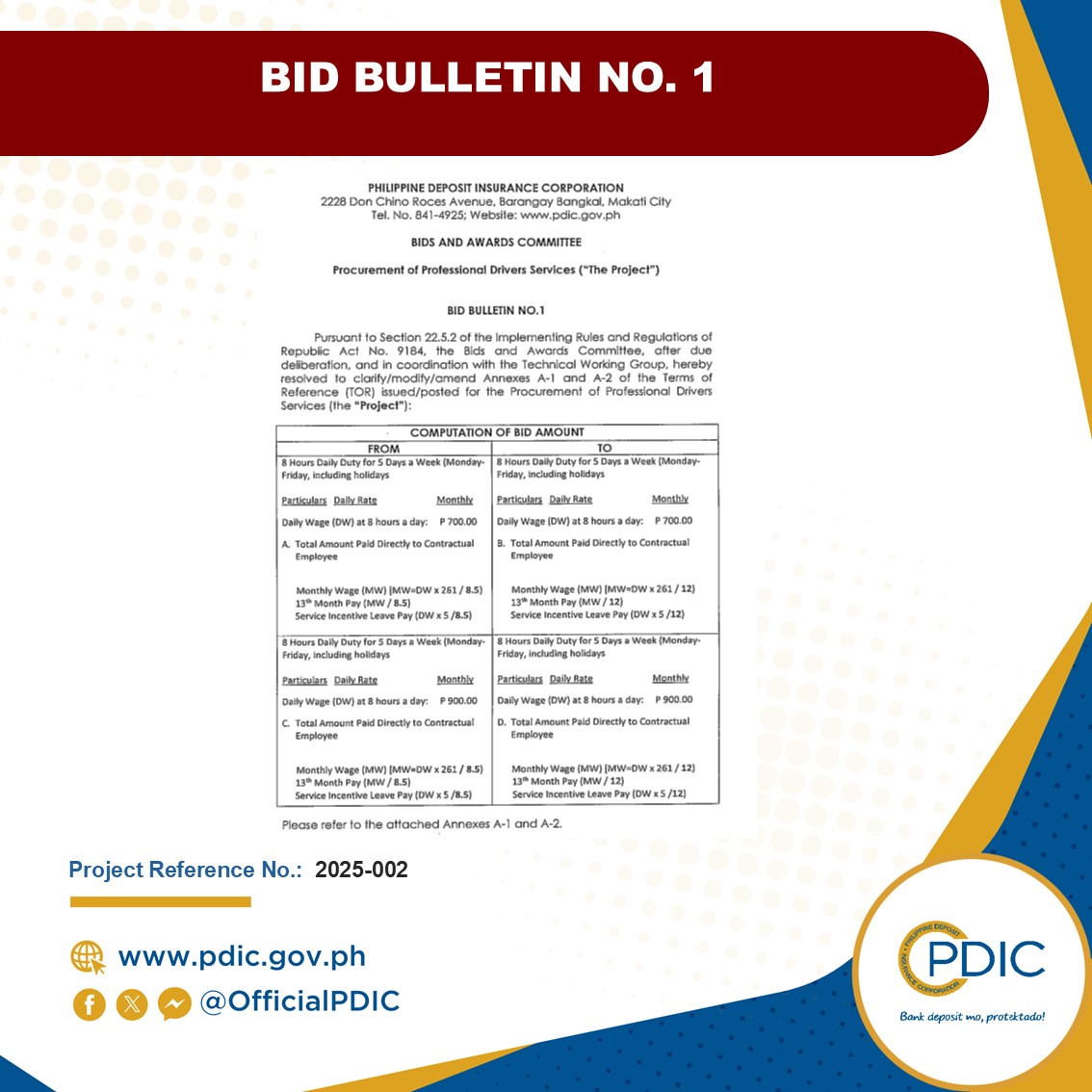 BID... - Philippine Deposit Insurance Corporation - PDIC
