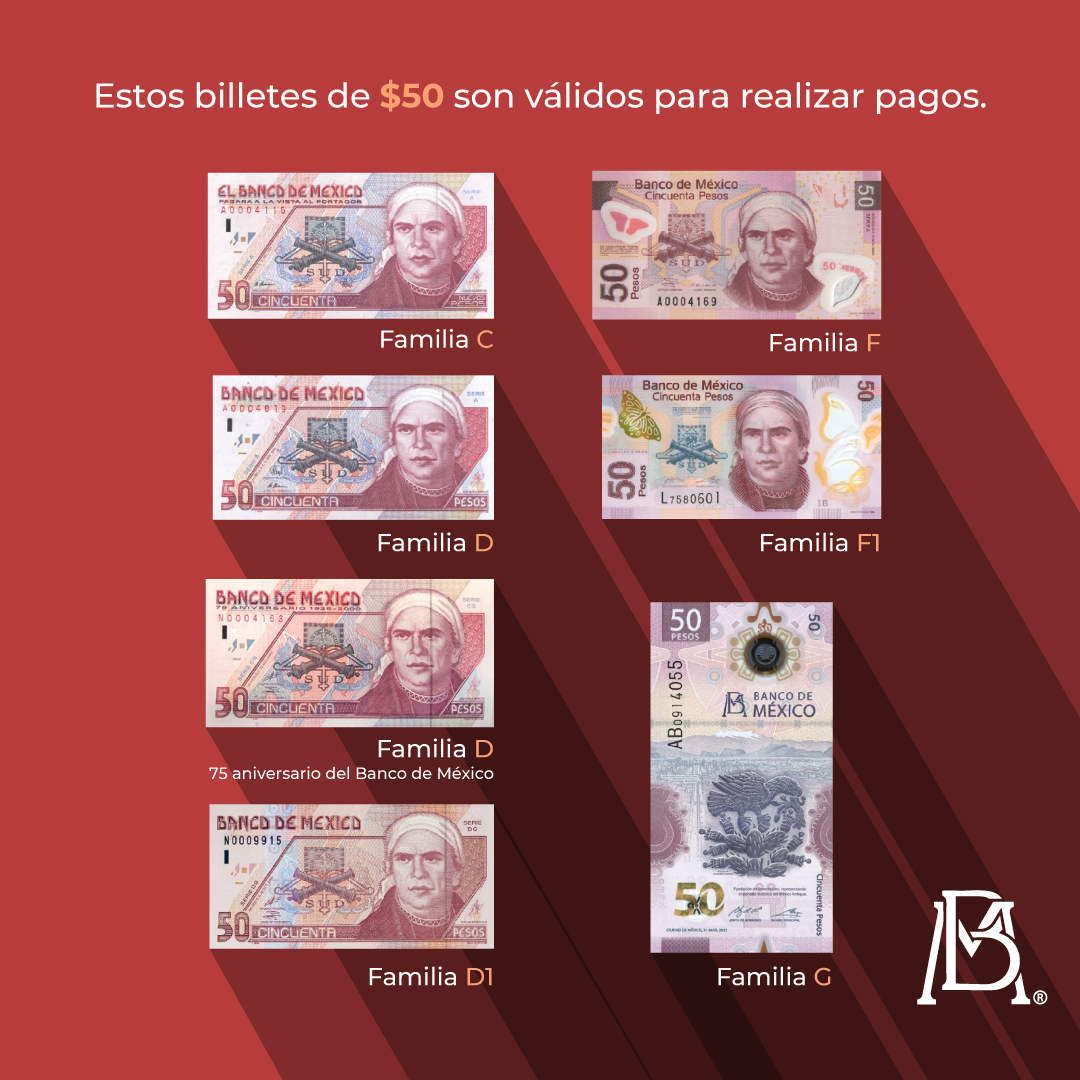 BancodeMéxico - Estos son los billetes de 50 pesos que actualmente son ...