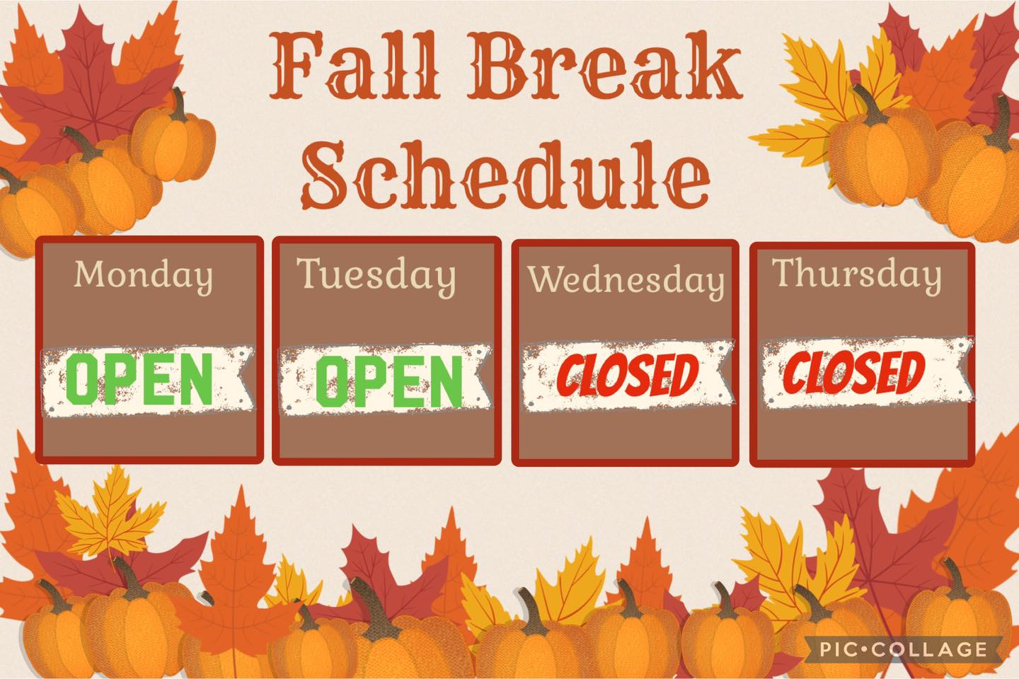 Elite - Happy Fall Break🍁🍁 We will be open Monday and Tuesday this week ...