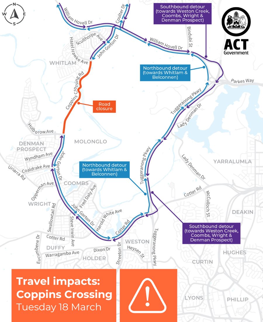 ACT Government - Coppins Crossing will be closed between... | Facebook