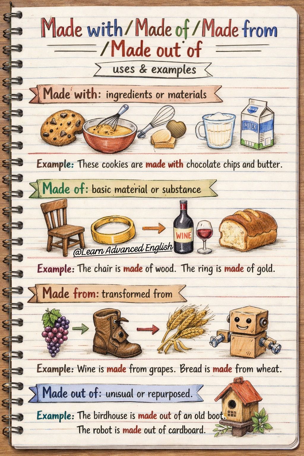 Learn - Made of Vs Made with Vs Made out of Vs Made from. #English # ...