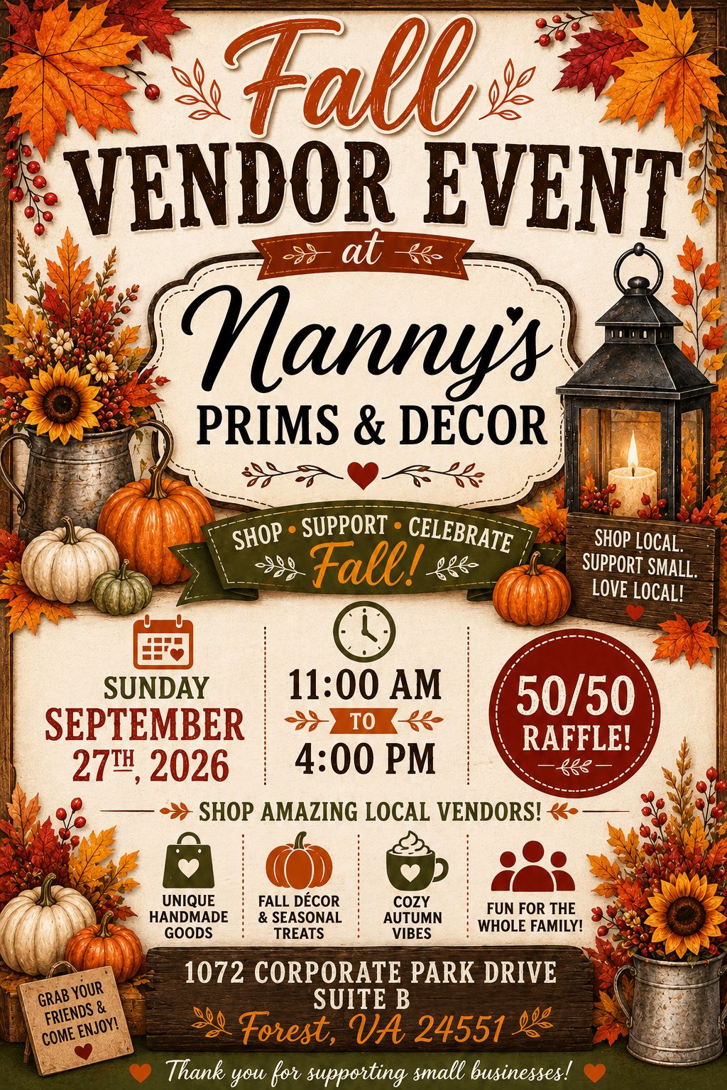 Fall Vendor Event at Nannys Prims & Decor