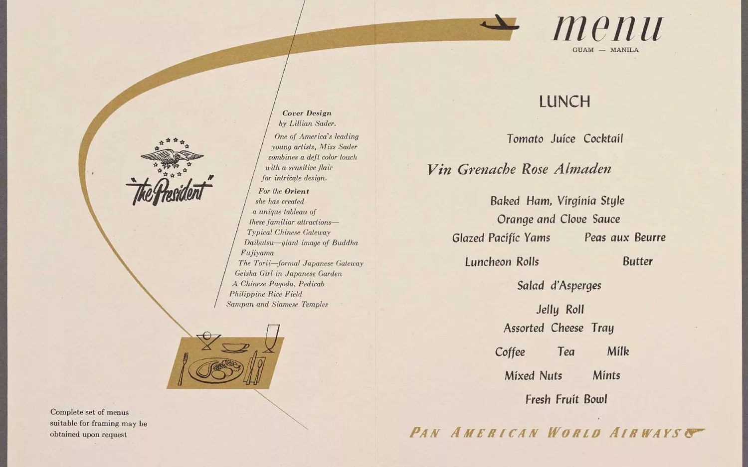 Menu De Restaurant Vintage Pan Am Années 1970 - The President By Maxim's - Collection Aviation
