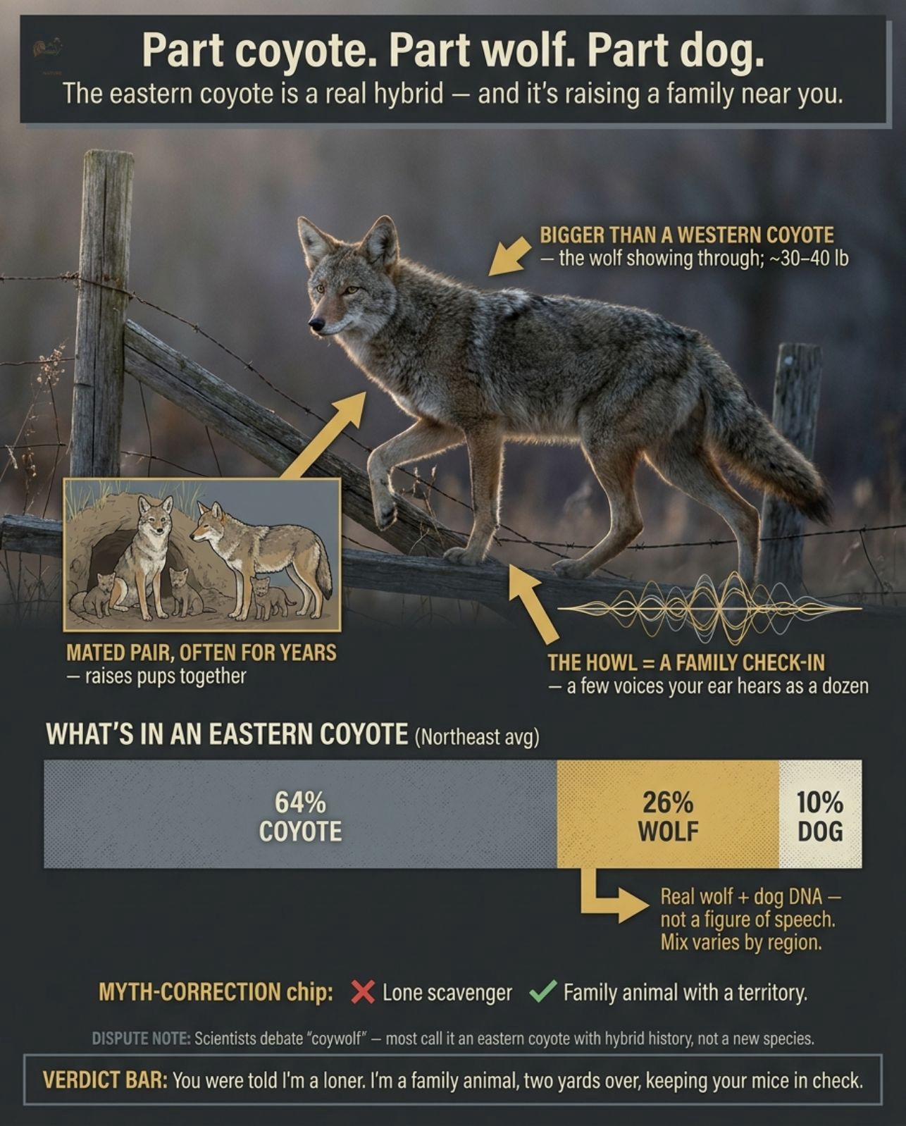 The coyote trotting along your fence line at first light is 