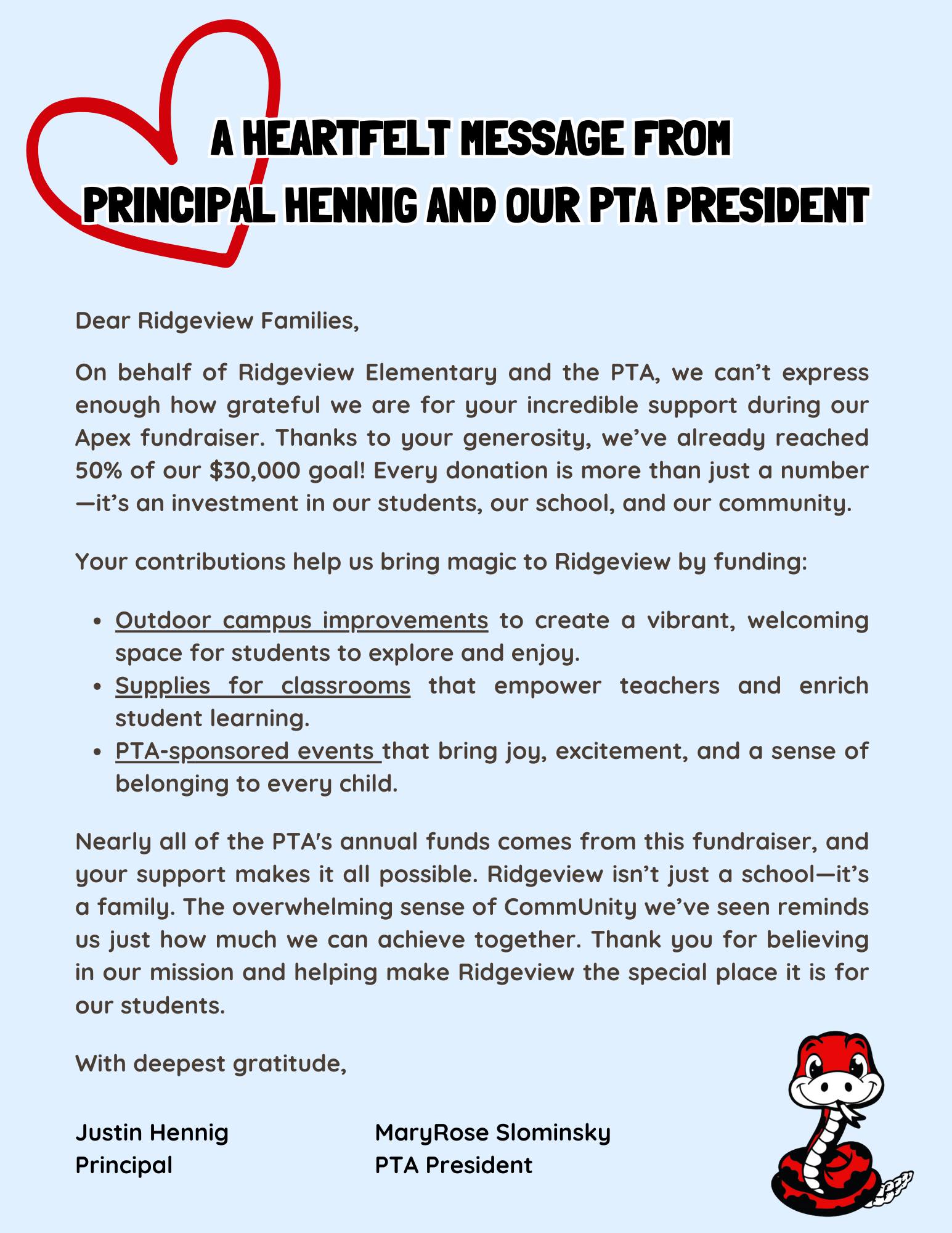 Ridgeview PTA - ️🖤 A Message of Gratitude from Principal...