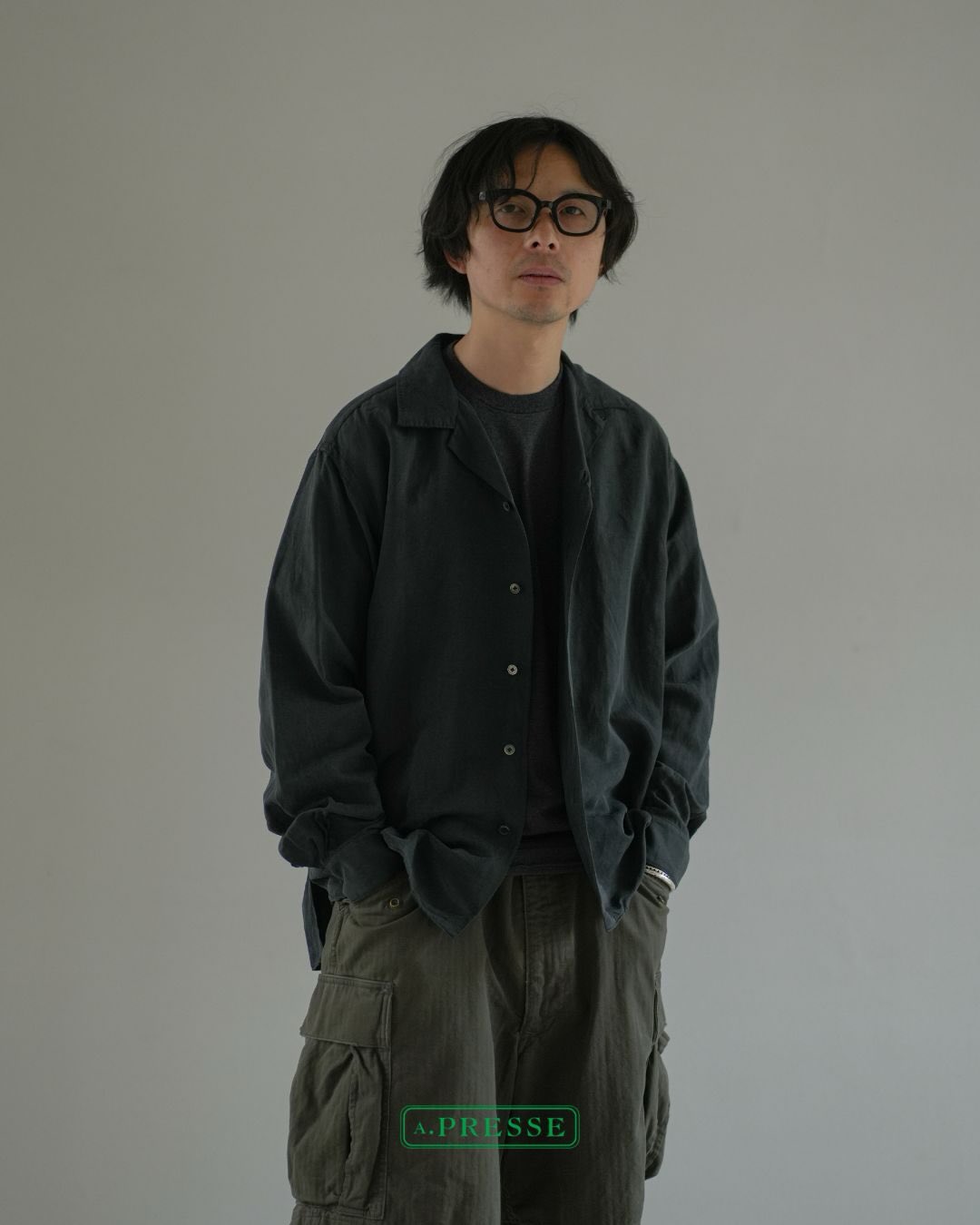 A.PRESSE ⠀ “ Vintage Silk Linen Open Collar Shirt ” lot : 26SAP