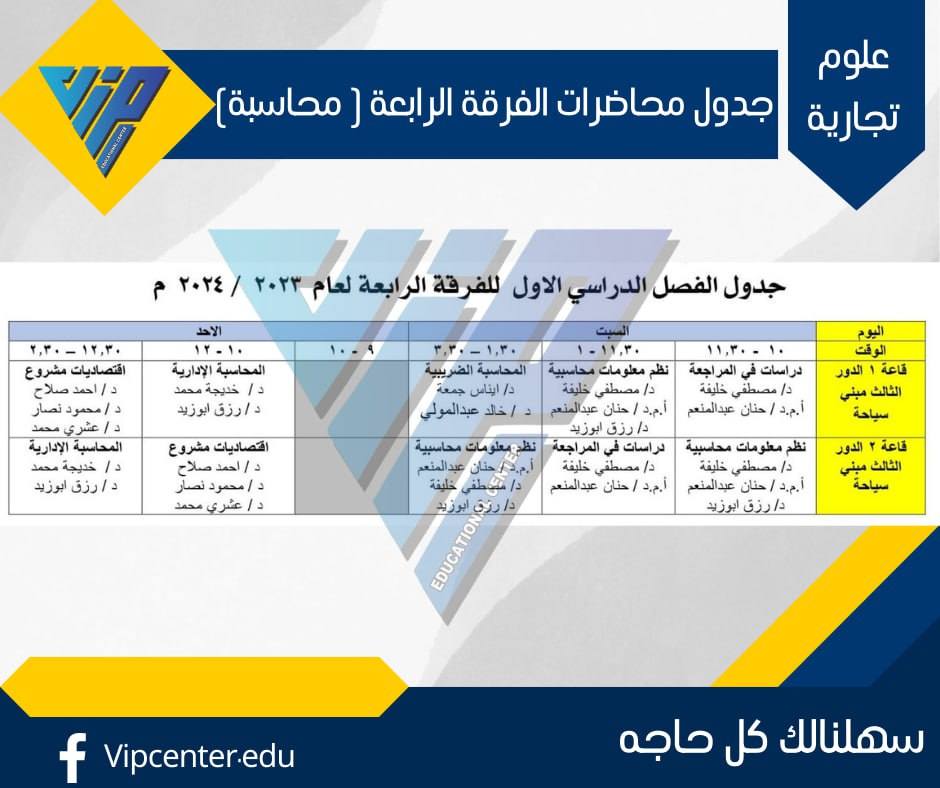 VIP Center - 📢 هاااام 📛 🛑تعديل جداول محاضرات الفصل...