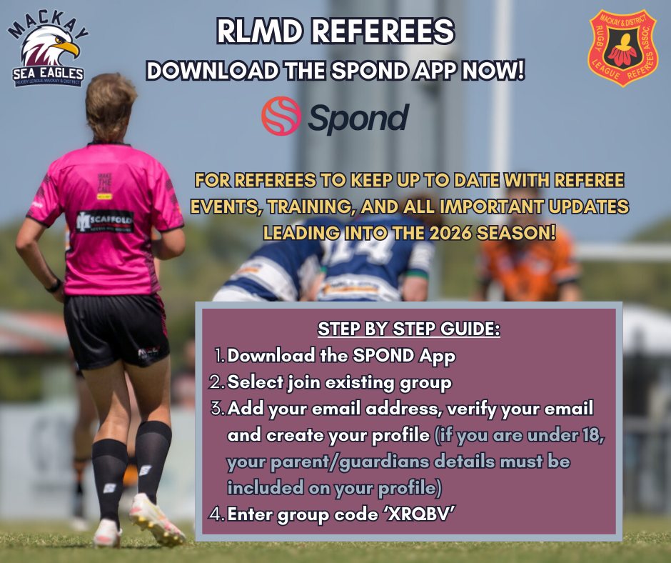Rugby - 🏈 RLMD REFEREES – Stay Connected for 2026! 🏈 Download the SPOND ...