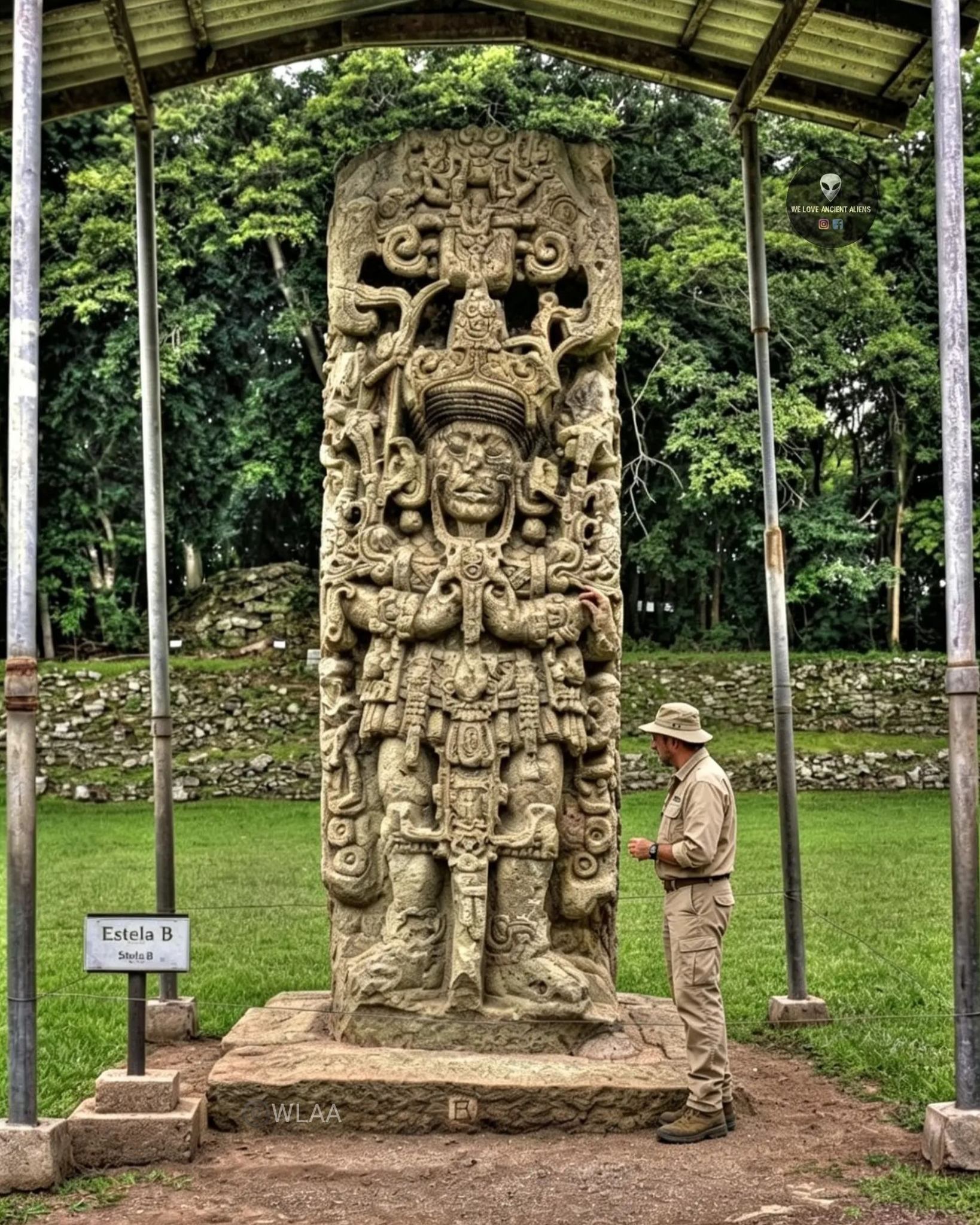 Ancient Maya stela of King 18-Rabbit in Copan, Honduras