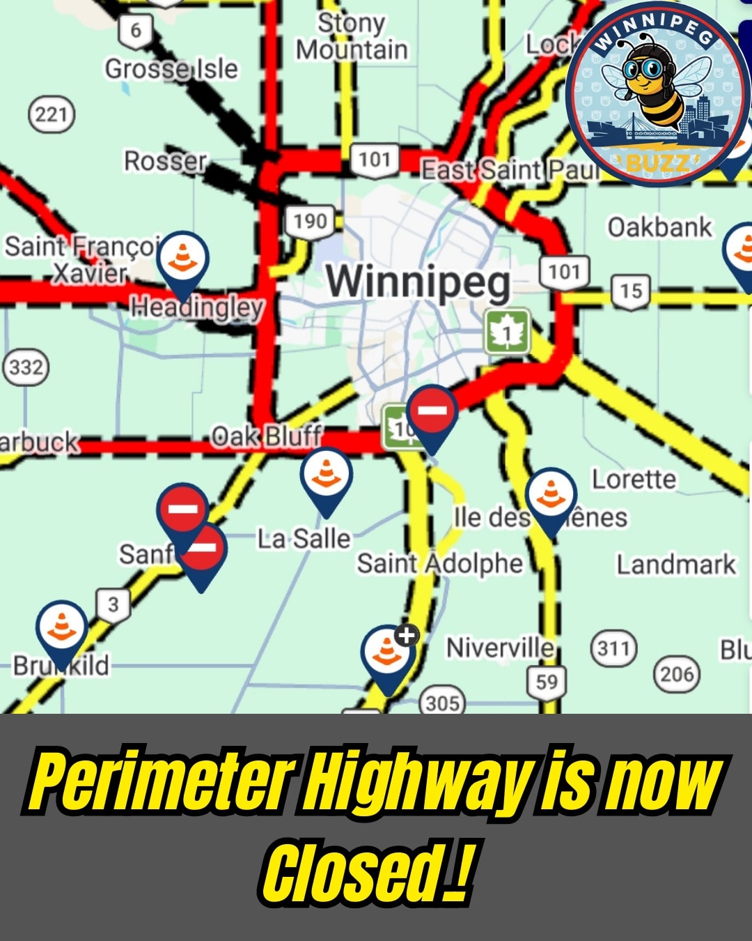 Winnipeg Buzz - 🚨 TRAFFIC ALERT – PERIMETER HIGHWAY CLOSED... | Facebook