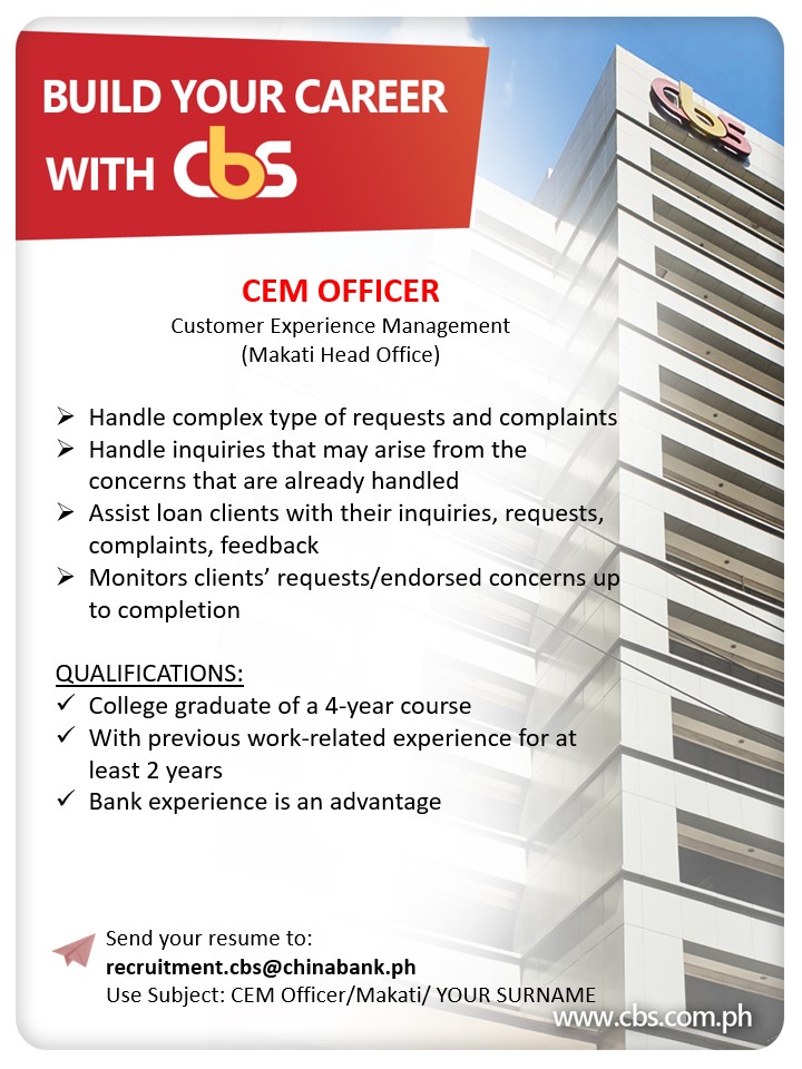 Dream job? Great team? ... - CBS China Bank Savings | Facebook