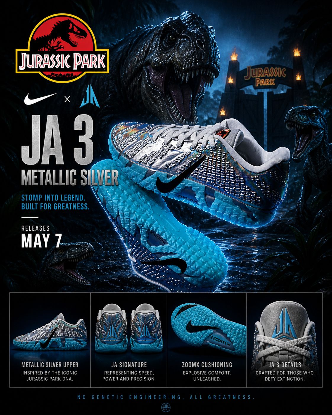 The Jurassic Park x Nike Ja 3 'Cloud Island' taps into the mystery