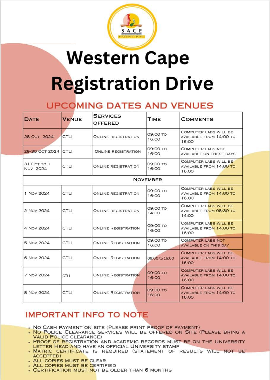SACE - SACE WESTERN CAPE REGISTRATION DRIVE Council will...