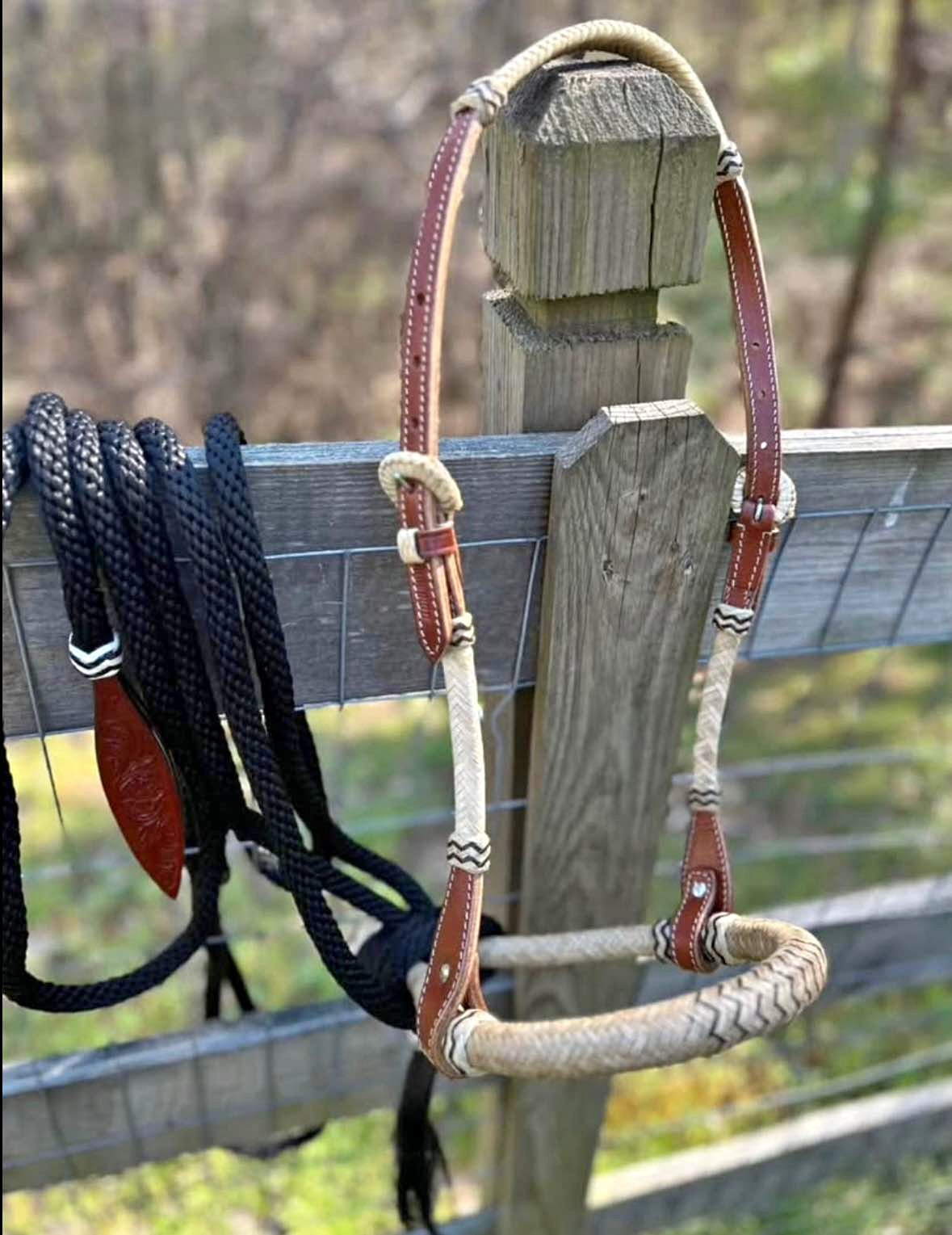 Complete Horse Size Bitless Rawhide Bosal and Black Mecate Rein FREE ...