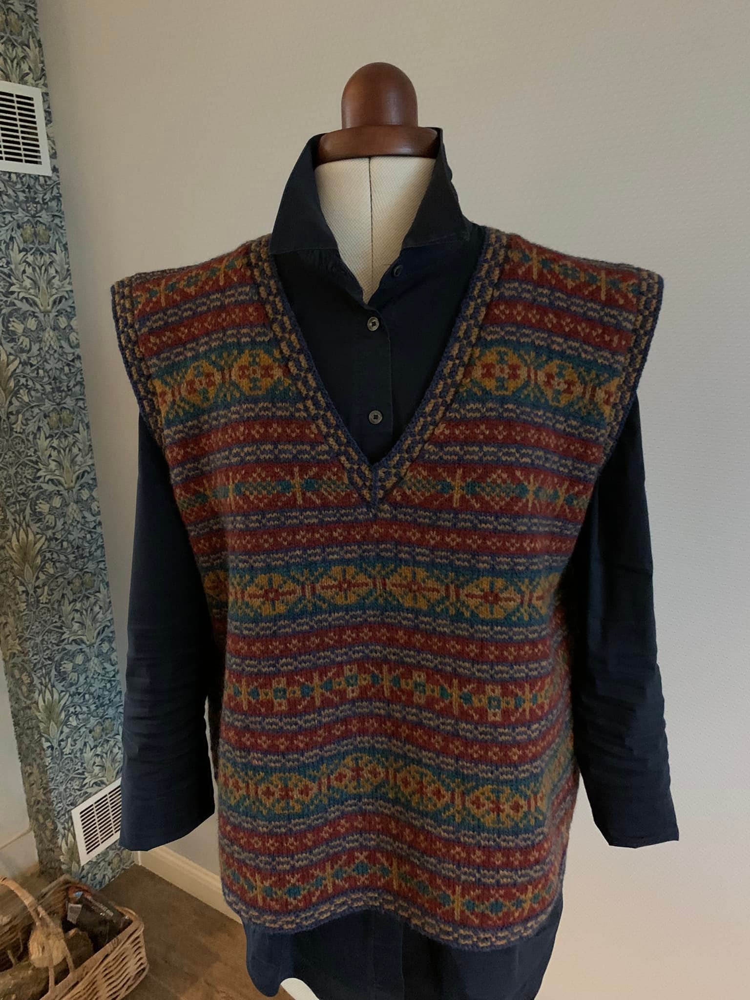 Finished Alice Starmore's Rosalie vest with full fairisle pattern
