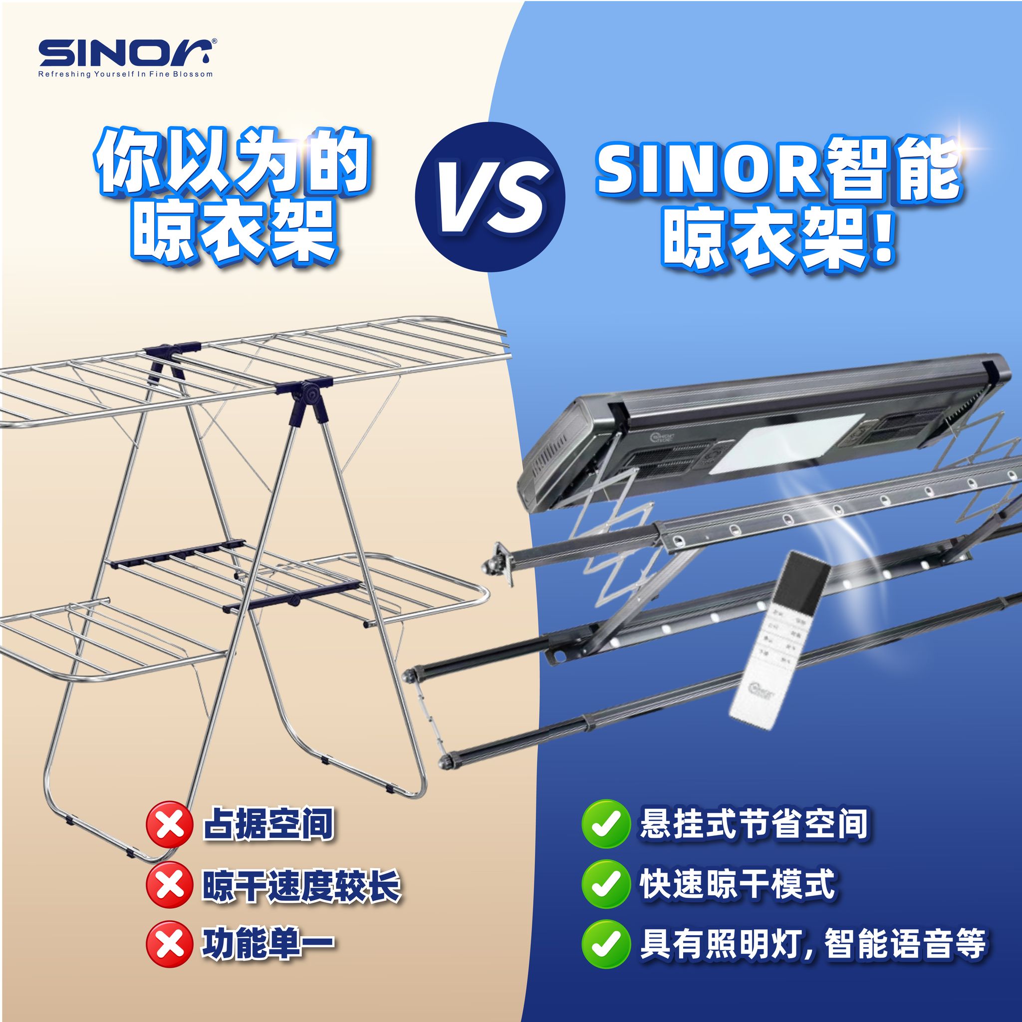 Sinor Malaysia - 你以为的晾衣架 🆚 Sinor智能晾衣架！... | Facebook