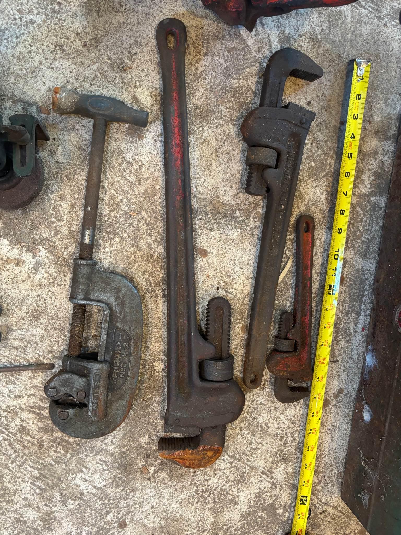 Big Steel Tool Box Loaded With Pipe Cutter,, Pipe Wenches , Bench ...