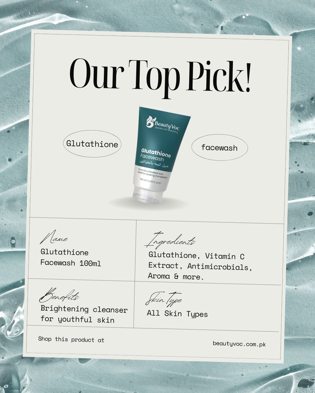 Our top pick for brighter, fresher-looking skin ✨ BeautyVoc Glutathione Facewash gently cleanses away impurities while Glutathione and Vitamin C help reveal a healthy, radiant complexion. Suitable for all skin types. Shop