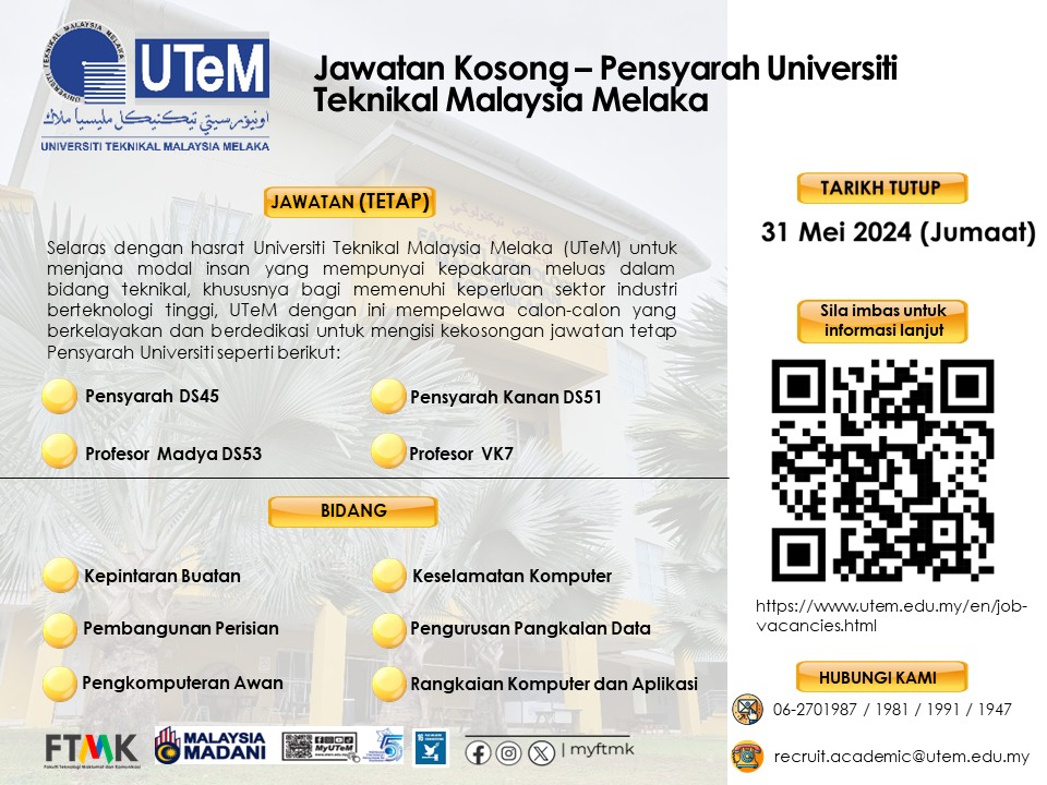 FTMK UTeM - [PERMOHONAN JAWATAN KOSONG SEBAGAI STAF... | Facebook