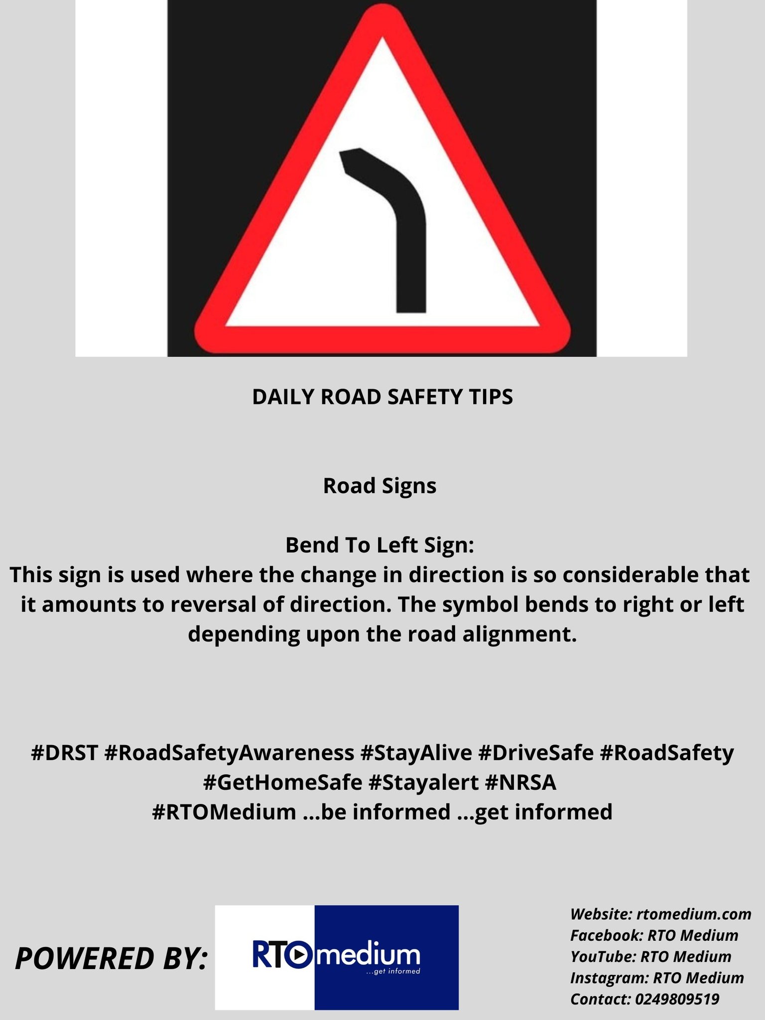 RTO Medium - DAILY ROAD SAFETY TIPS Road Signs Bend To... | Facebook
