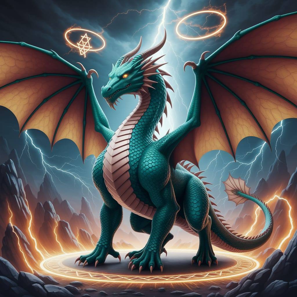 Dungeons & AI | A green dragon during a magic ritual | Facebook