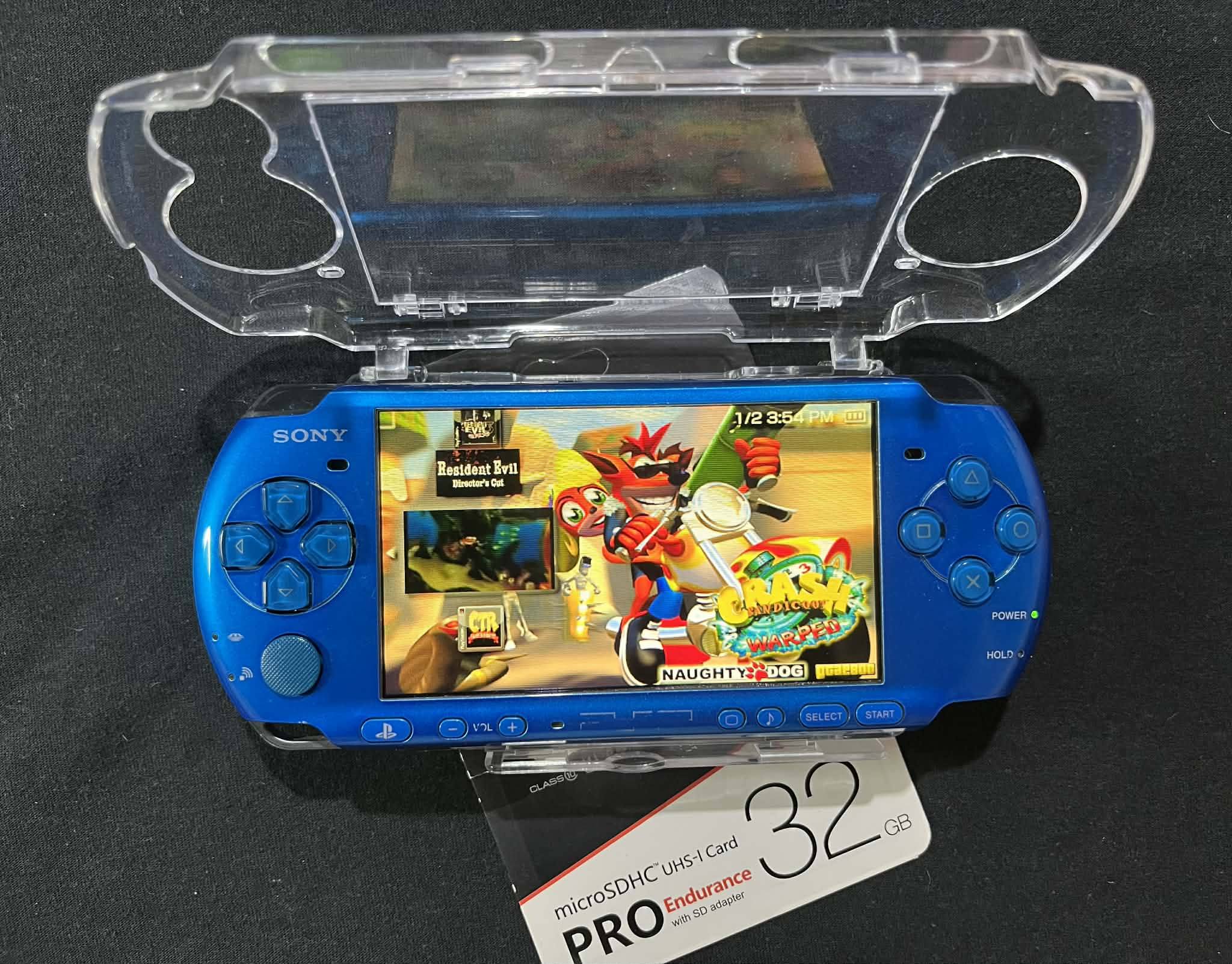 PSP SLIM 3000 Model CHARGER CLEAR CASE BATTERY 32gb Memory 80 
