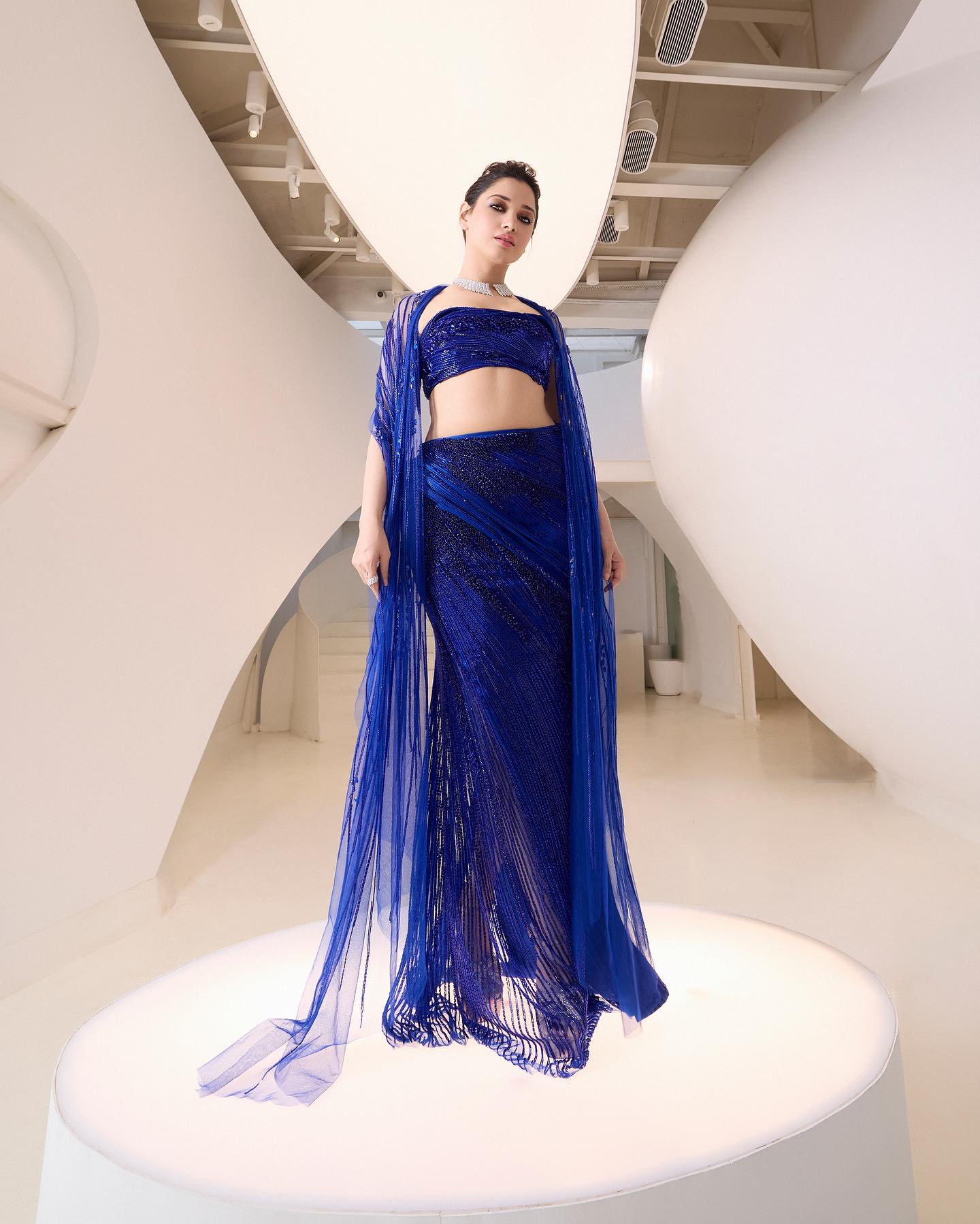 gaurav gupta blue dress The Electric Meteoric Skirt & Blouse THE BRIDE SIDE elevated by intricate bugle