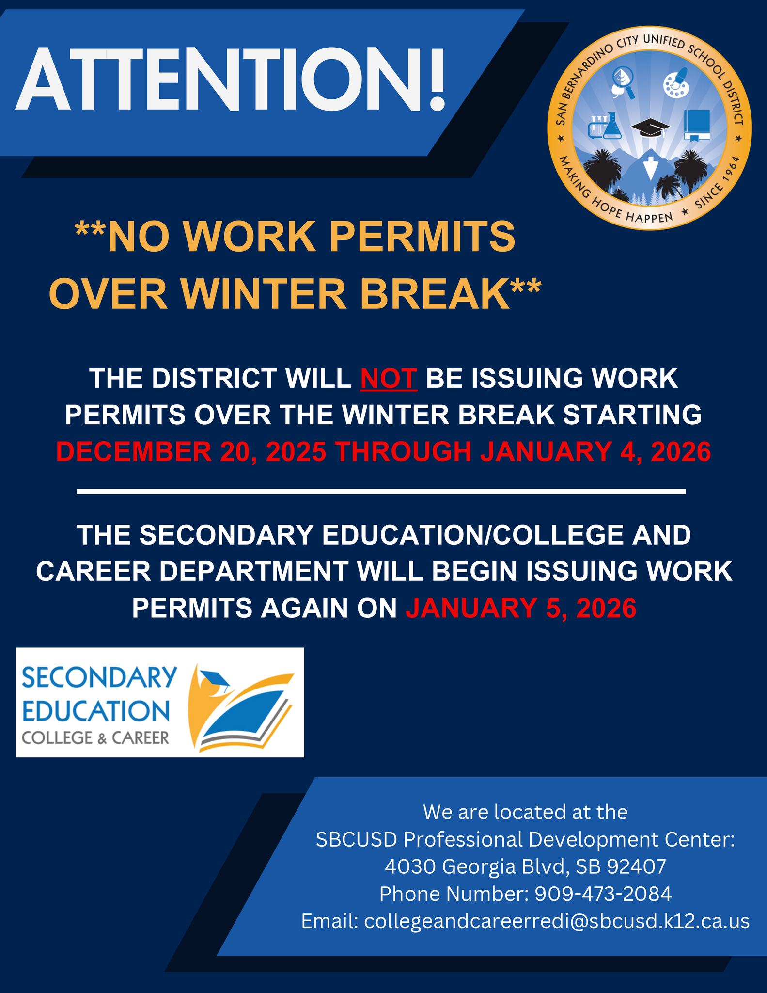 SBCUSD-Secondary - 📢 Important Announcement for Students & Families ...