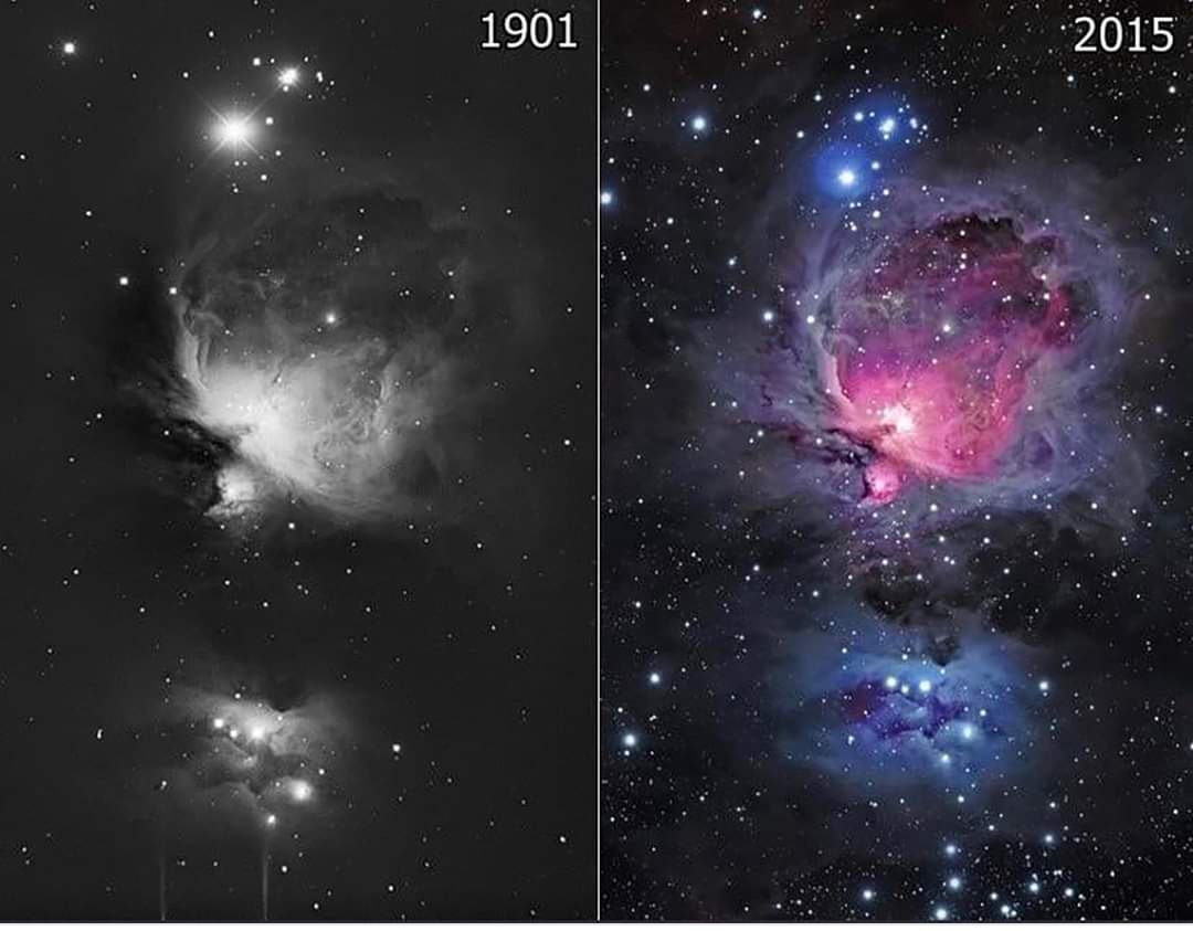 Space - Orion Nebula photo 114 Years apart 🔭 The 1901 photo was taken ...
