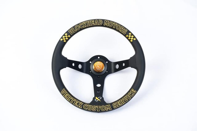 Our new Slasher Edition steering wheel in black suede with gold