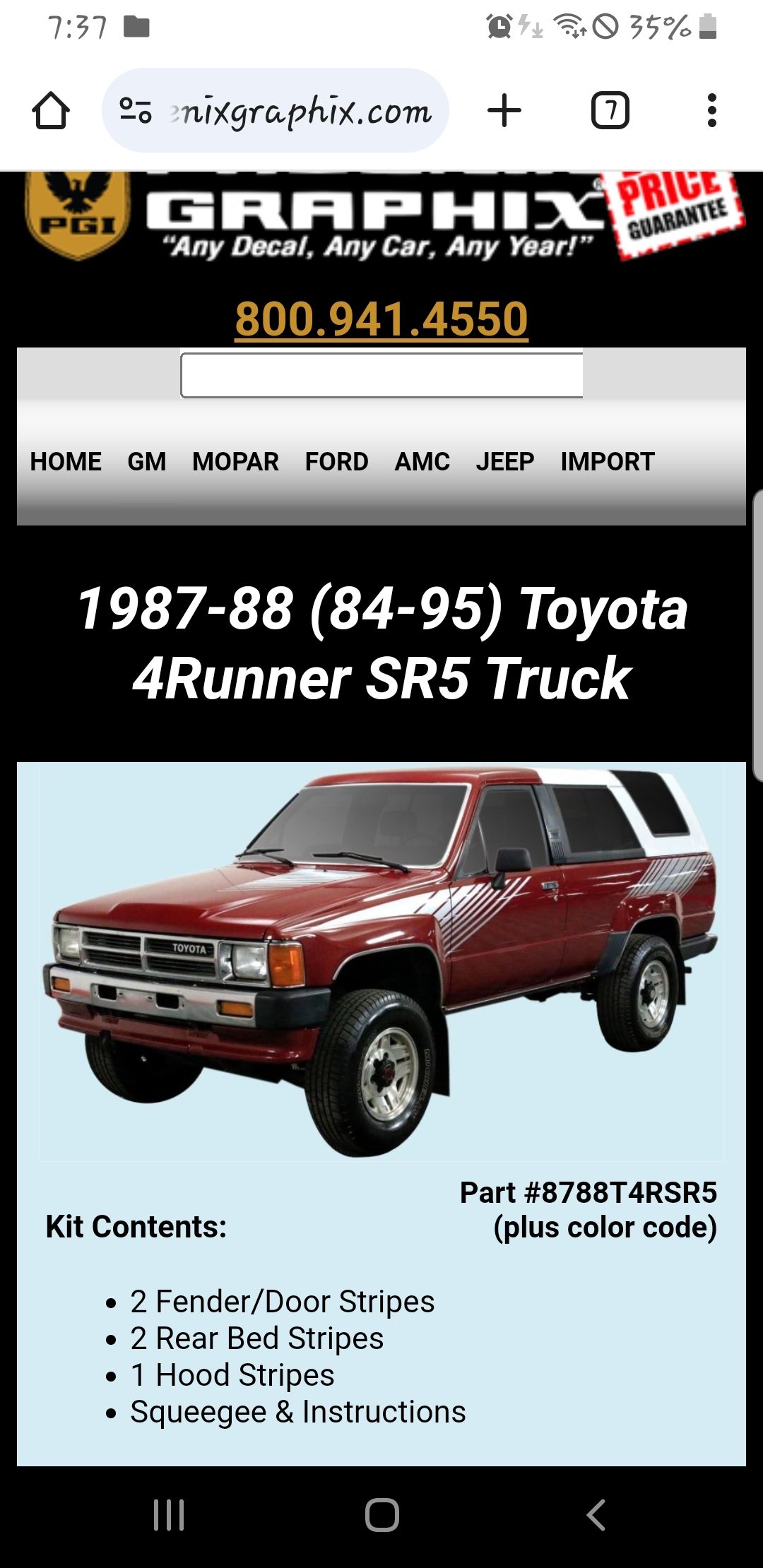 Vintage Stripe Fits: 1987 - 1988 Toyota SR5 4Runner Graphics Decal Sticker 3M eB