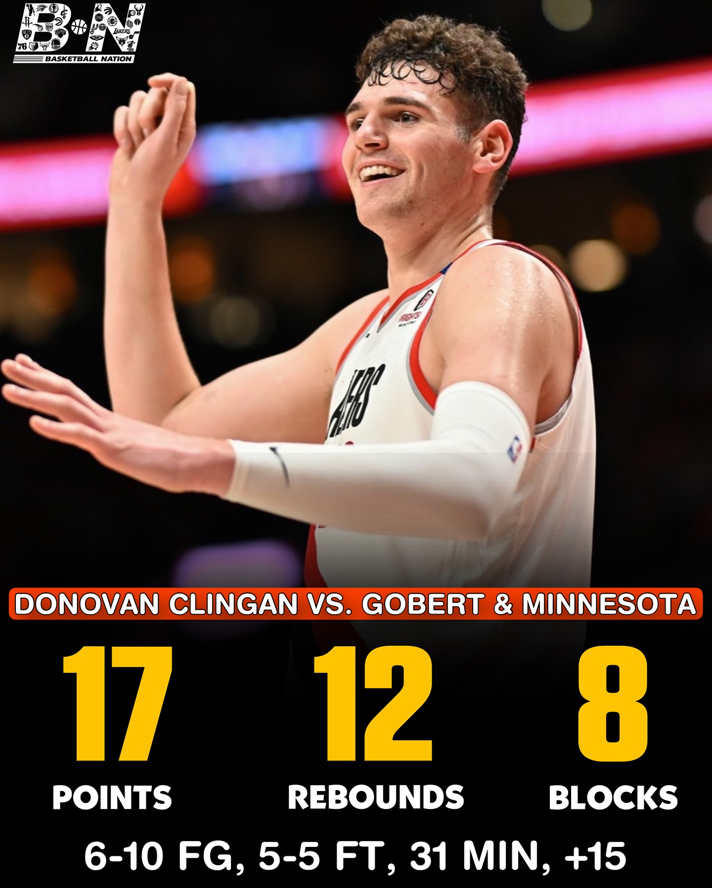 Last night, Donovan Clingan finished with career highs in points 