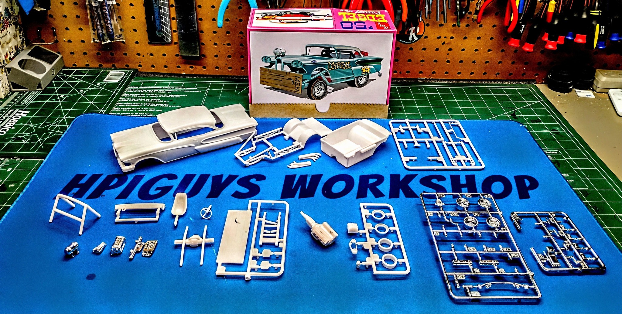 1958 Edsel model car build in progress