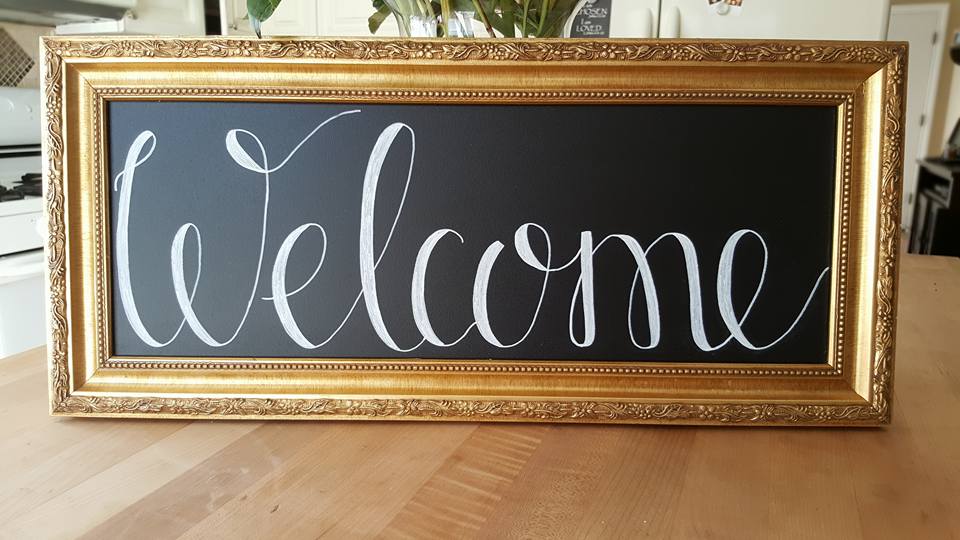 Triple A Wood Designs - 7x19 Welcome sign with gold frame #tripleachalk ...