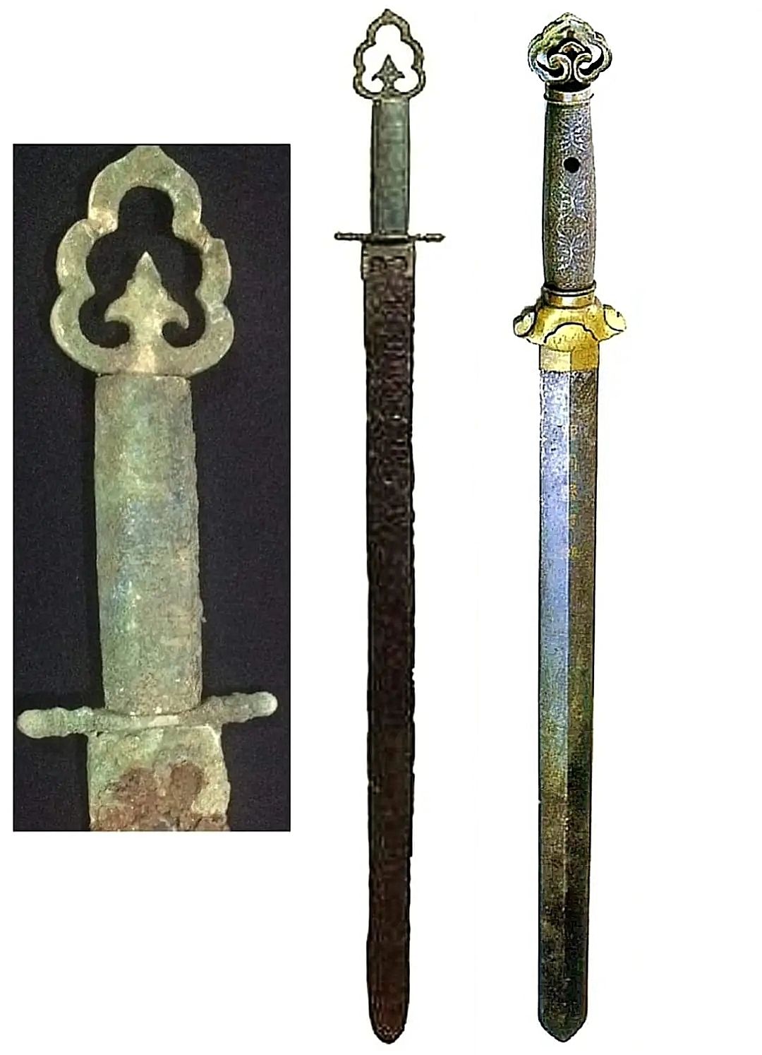 Left and middle -- Excavated Song era Jian with bronze hilt