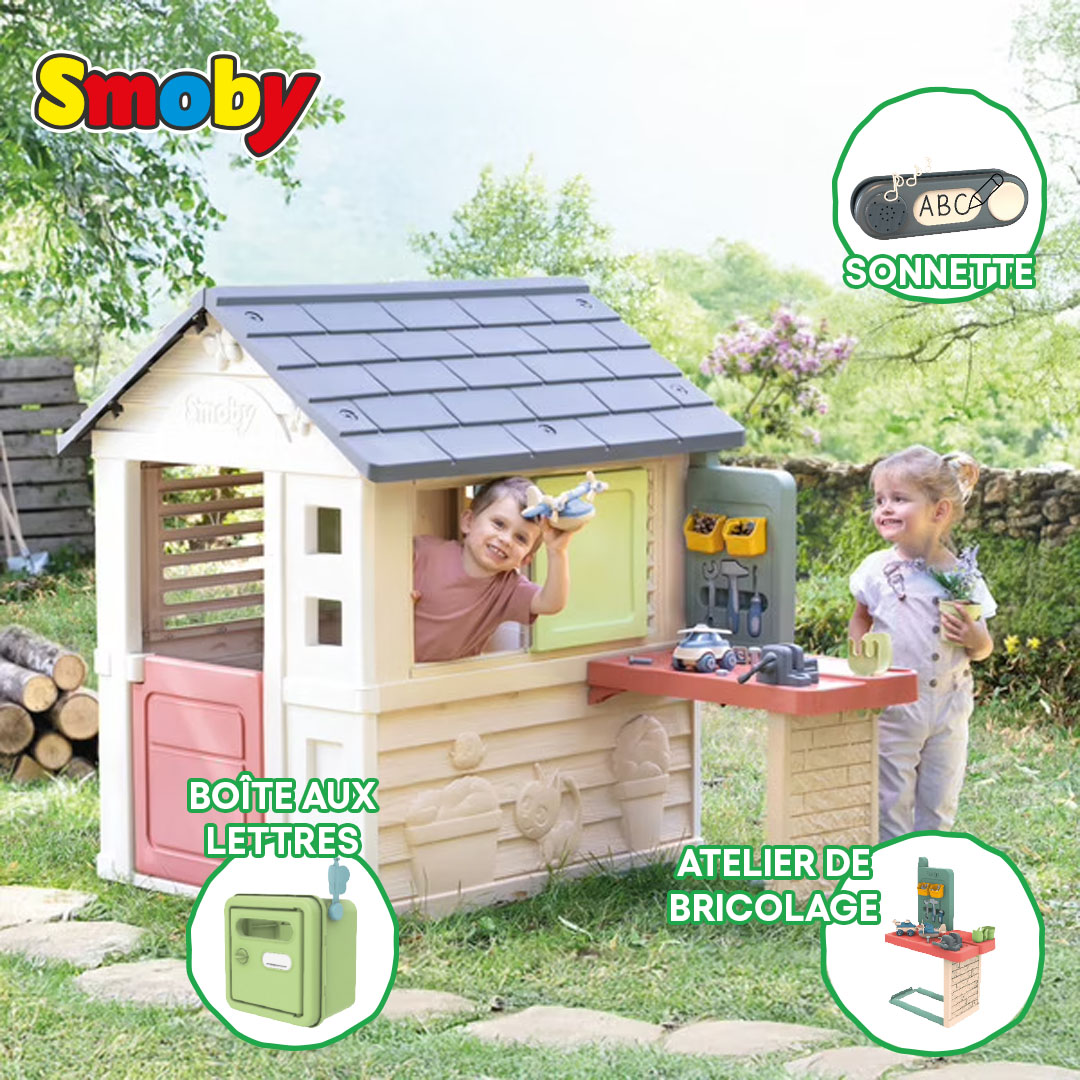 Smoby Life – Maison Pretty + Cuisine D’été – Plaque Grill, évier, 17 Accessoires – Dès 2 Ans – Fabrication Française – Matière Recyclée