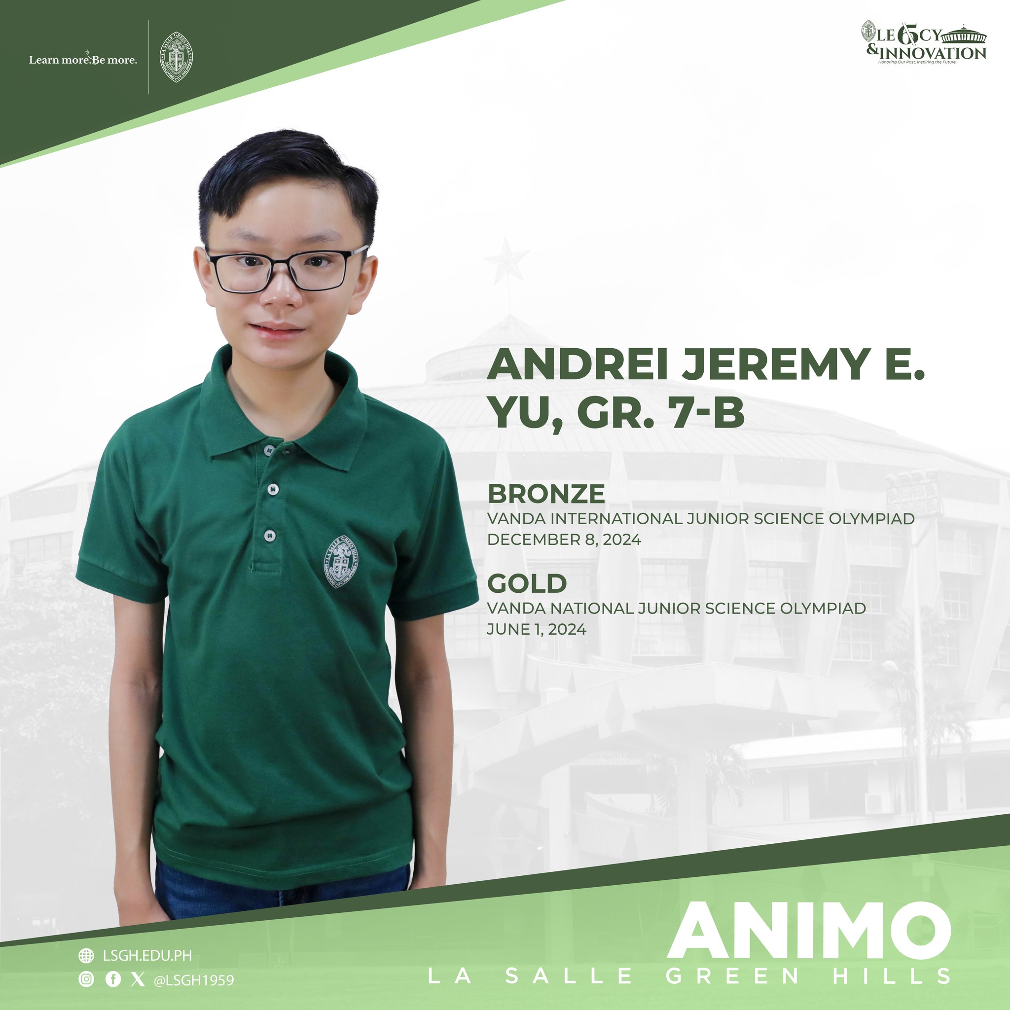 La - Congratulations to our 7th grader, Andrei Jeremy Yu, for proudly ...